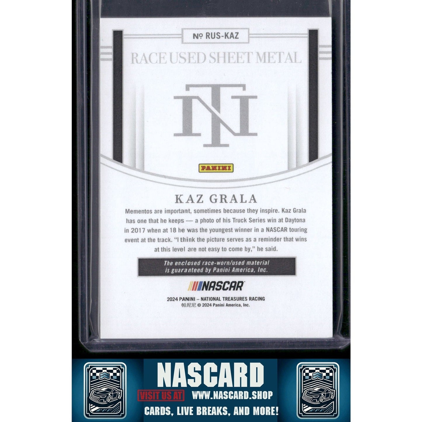 2024 Panini National Treasures Kaz Grala Race Used Sheet Metal Blue #/75