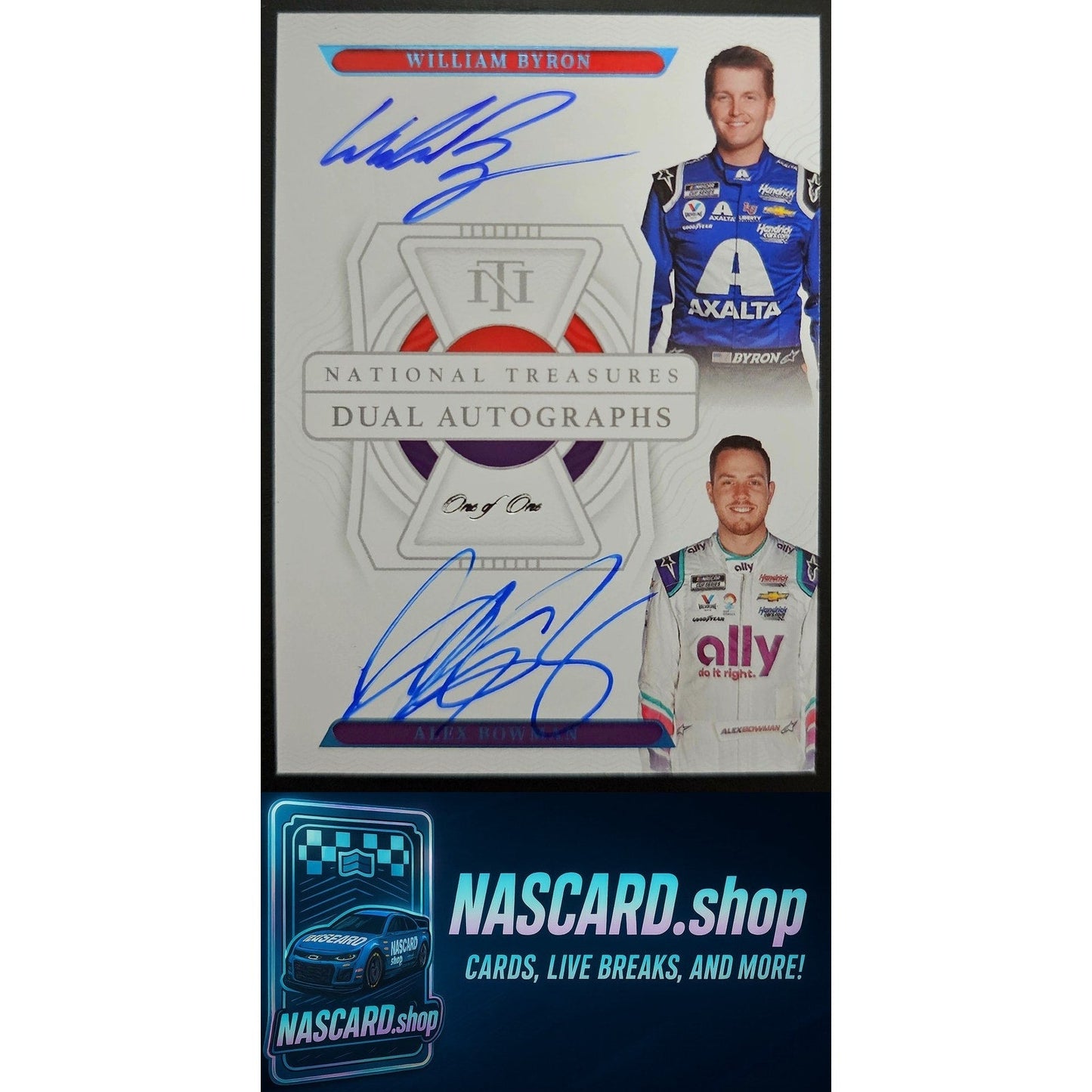 2022 National Treasures William Byron Alex Bowman Dual Auto Platinum Blue 1/1