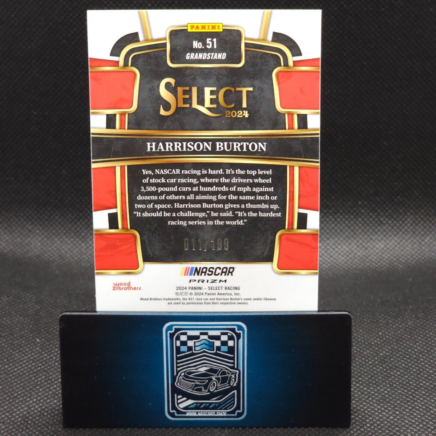 2024 Panini Select Racing Grandstand Light Blue Prizm #51 Harrison Burton /199