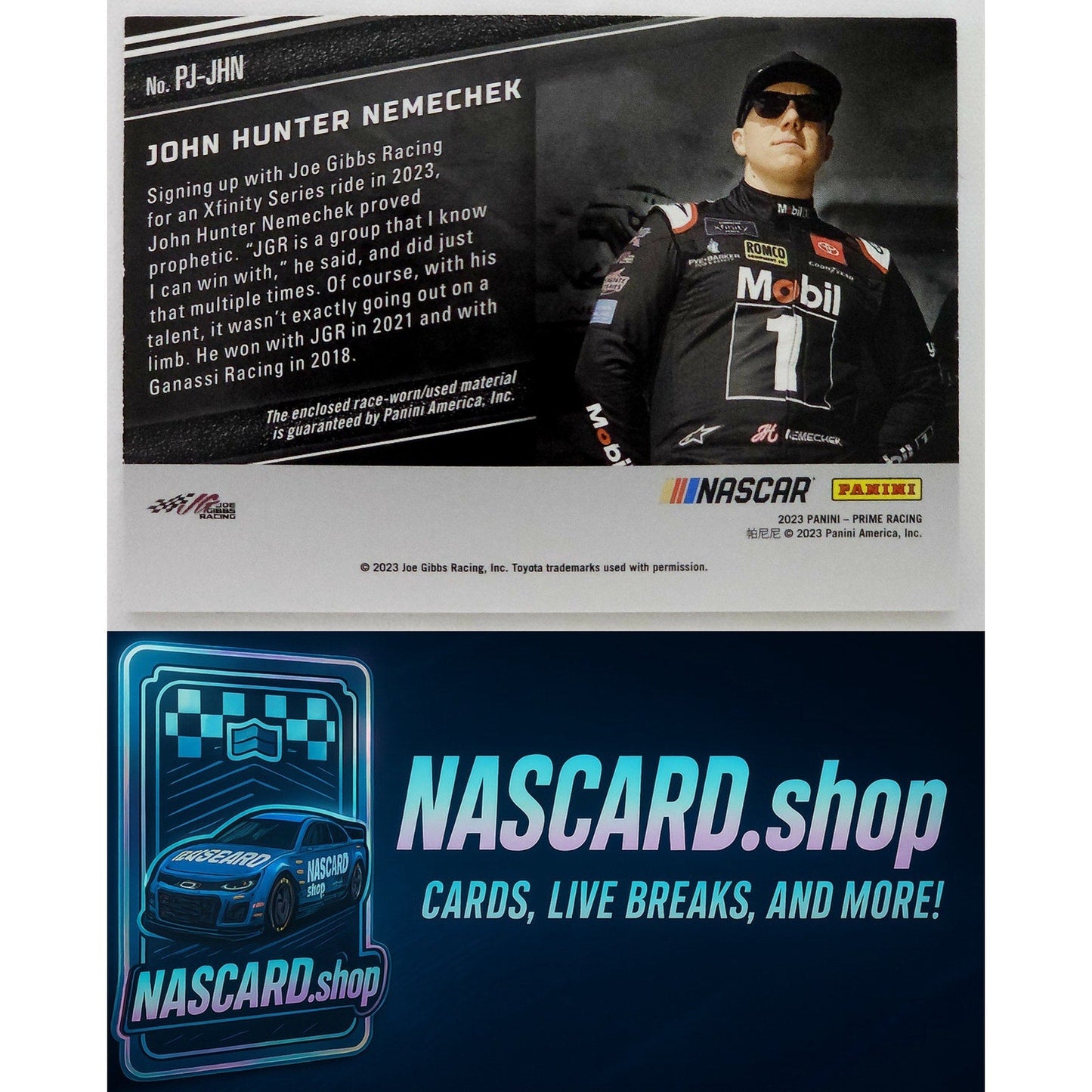 2023 Panini Prime #PJ-JHN John Hunter Nemechek Prime Jumbo Shoe Straps #1/1