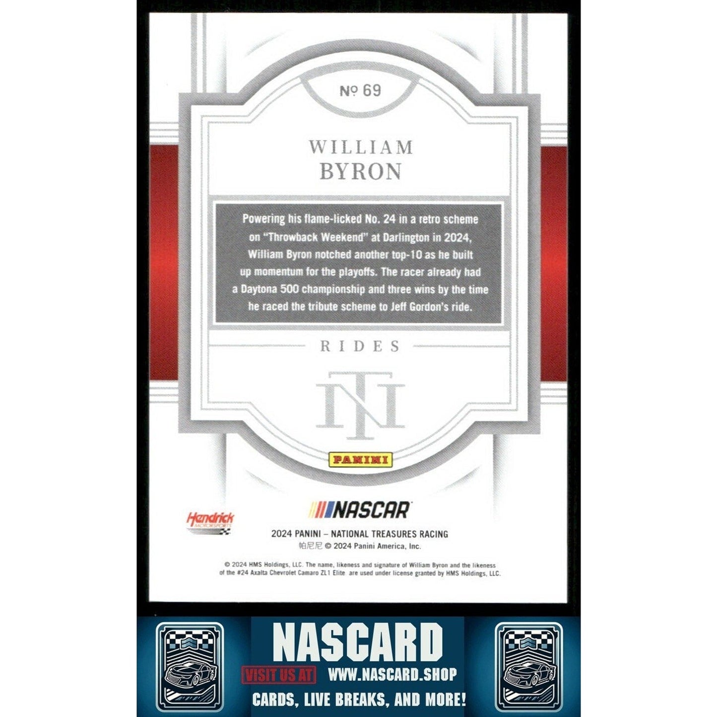 2024 Panini National Treasures Rides #69 Holo Gold William Byron /10