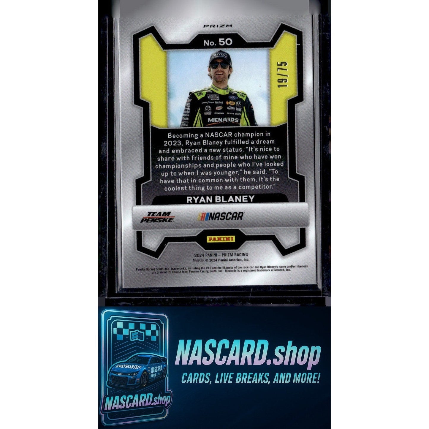 2024 Panini Prizm #50 Ryan Blaney Checkered Flag #/75