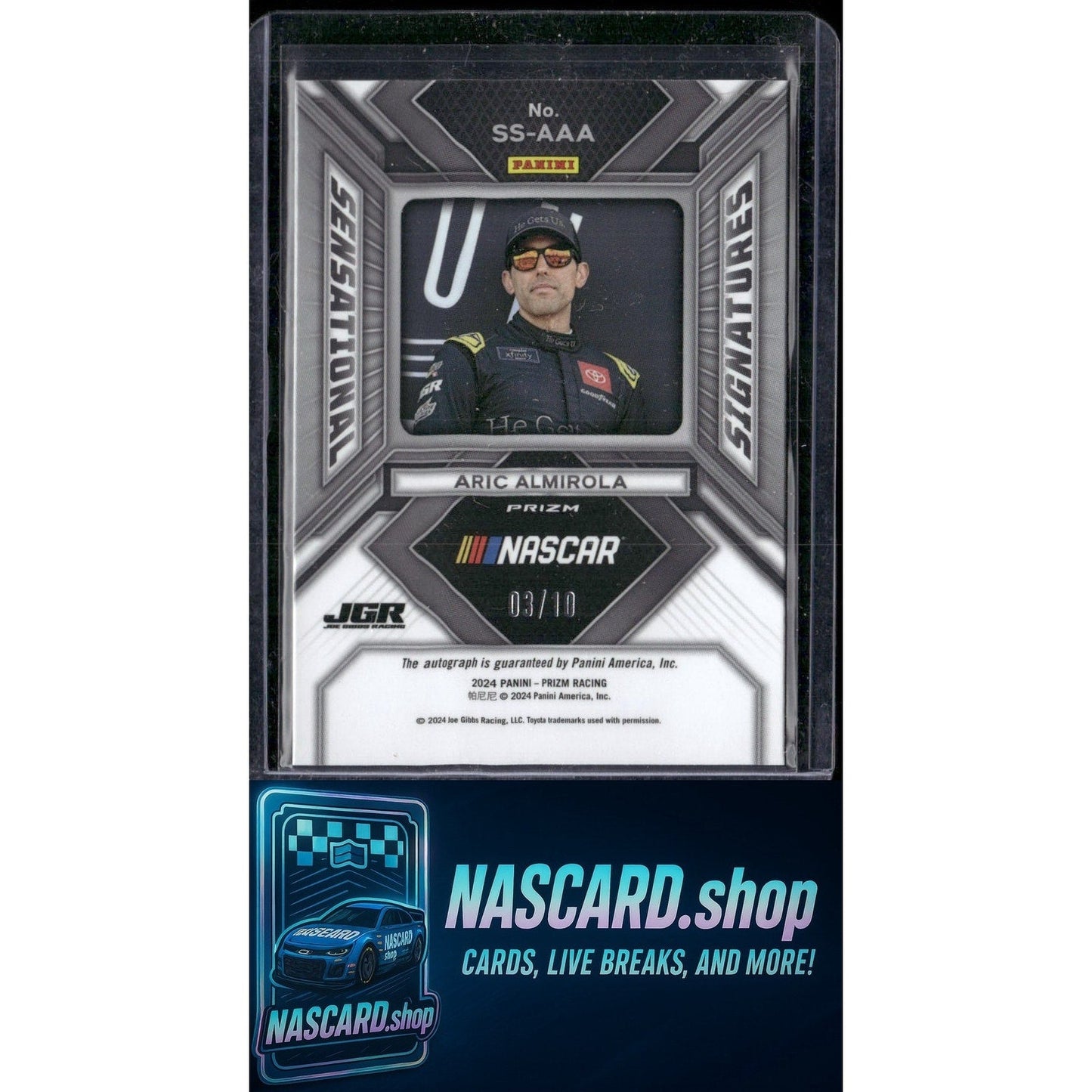 2024 Panini Prizm #SS-AAA Aric Almirola Sensational Signatures Green Pulsar #/10