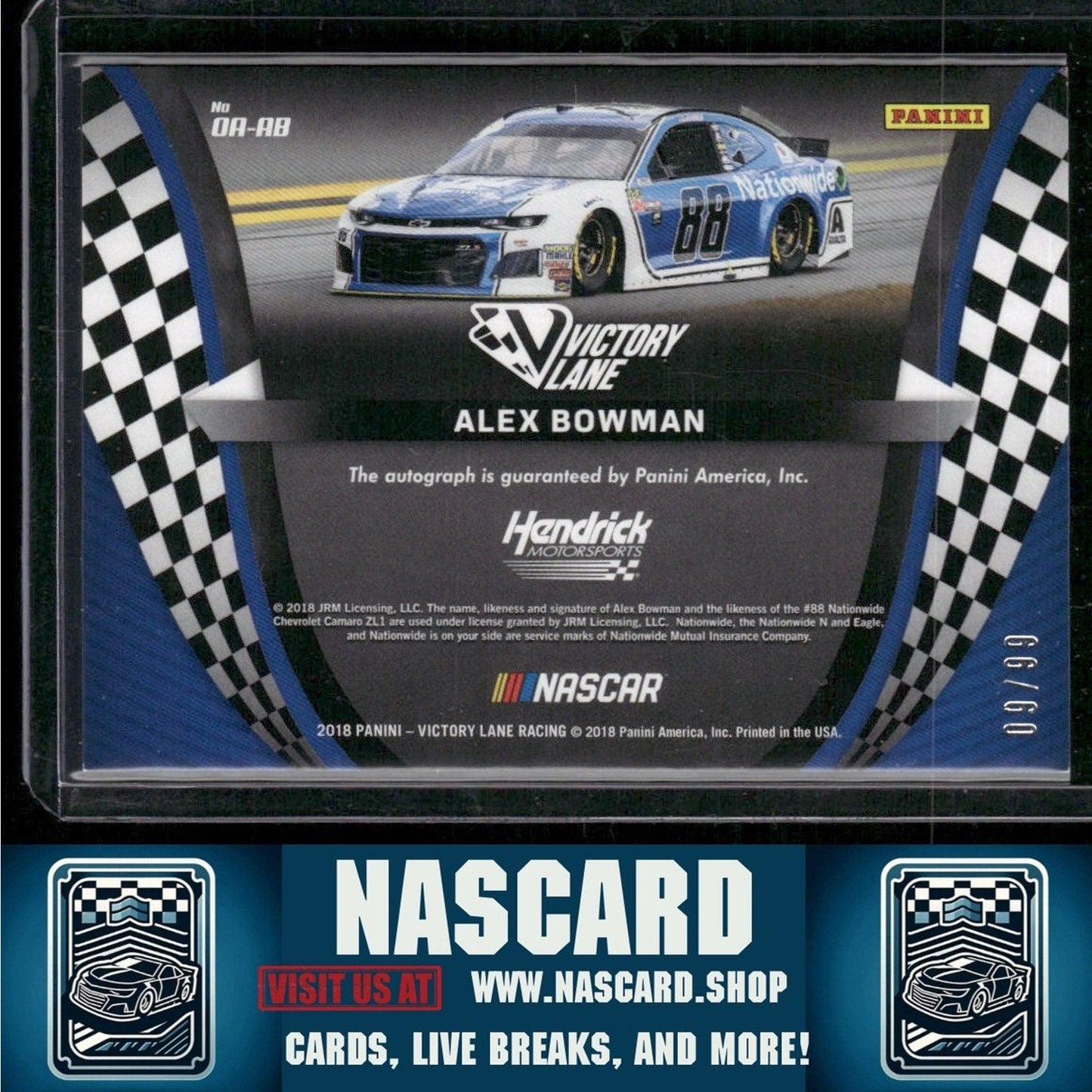 2018 Panini Victory Lane #OA-AB Alex Bowman Octane Autographs Gold #/99