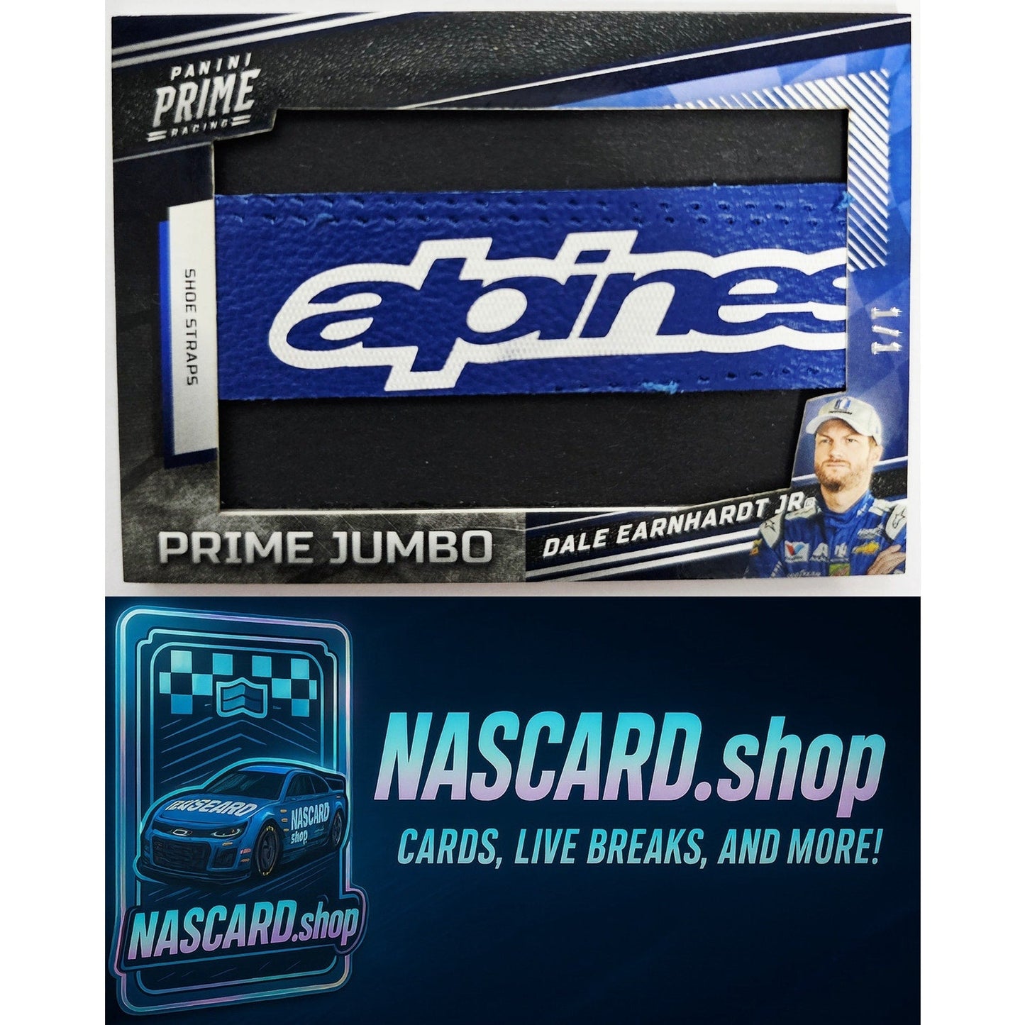 2023 Panini Prime Dale Earnhardt Jr Prime Jumbo Alpinestars Shoe Straps #1/1
