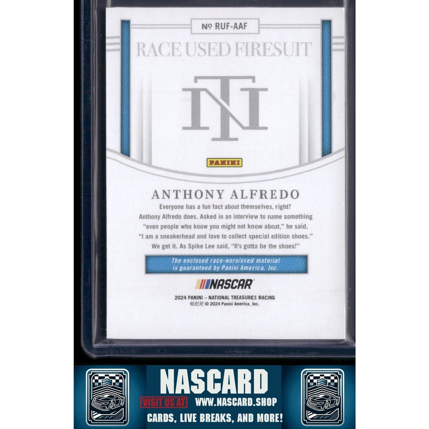 2024 National Treasures Anthony Alfredo Race Used Firesuit Holo Gold #/10