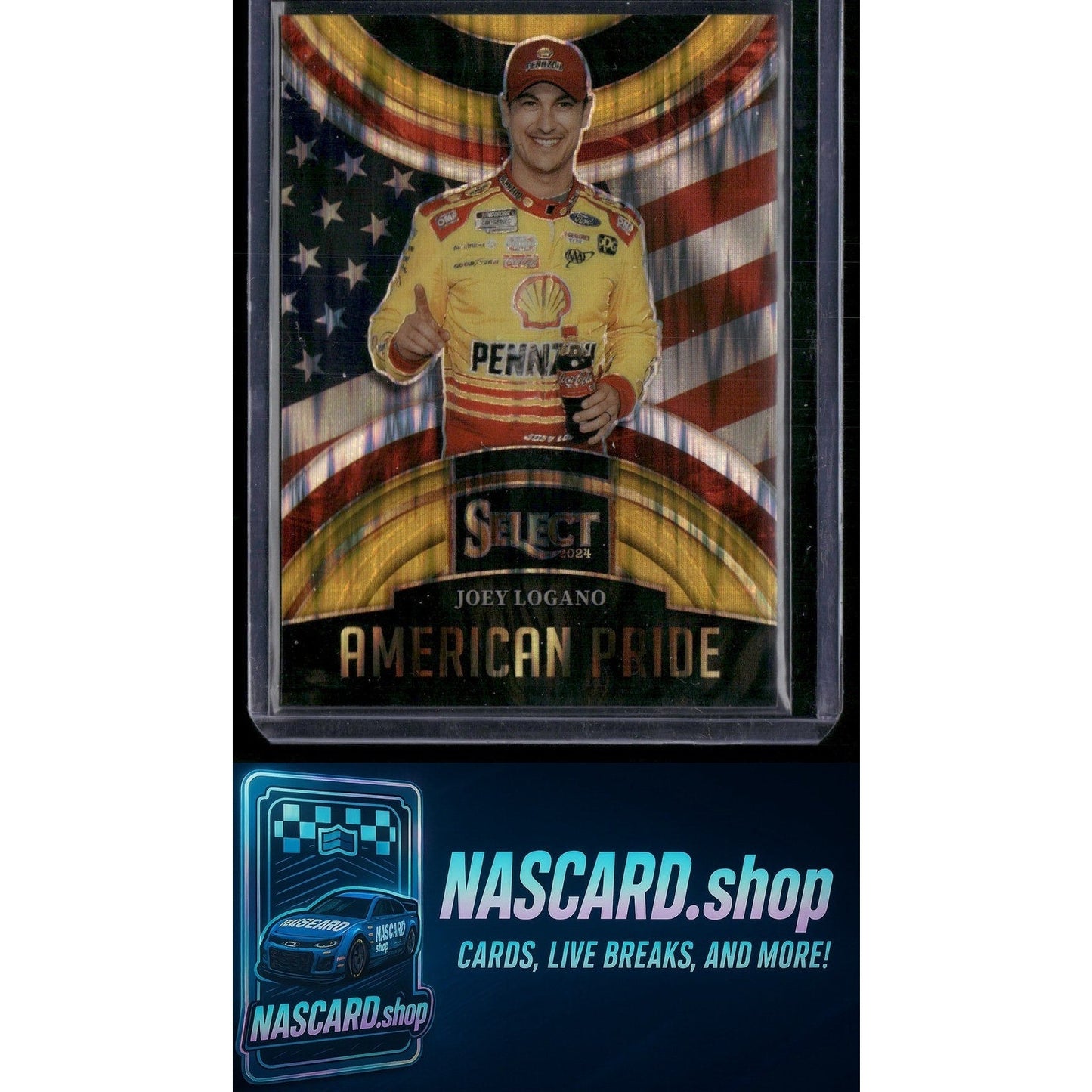 2024 Panini Select #18 Joey Logano American Pride Gold Flash Prizms #/10
