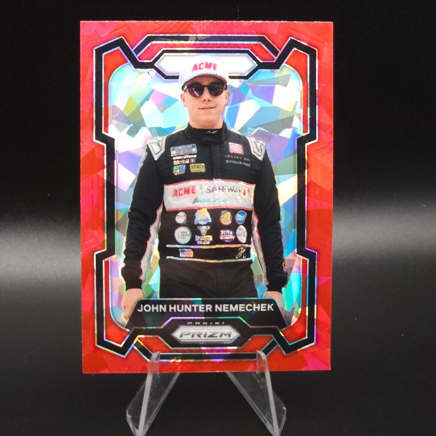 2024 Panini Prizm Racing Red Cracked Ice #33 John Hunter Nemechek