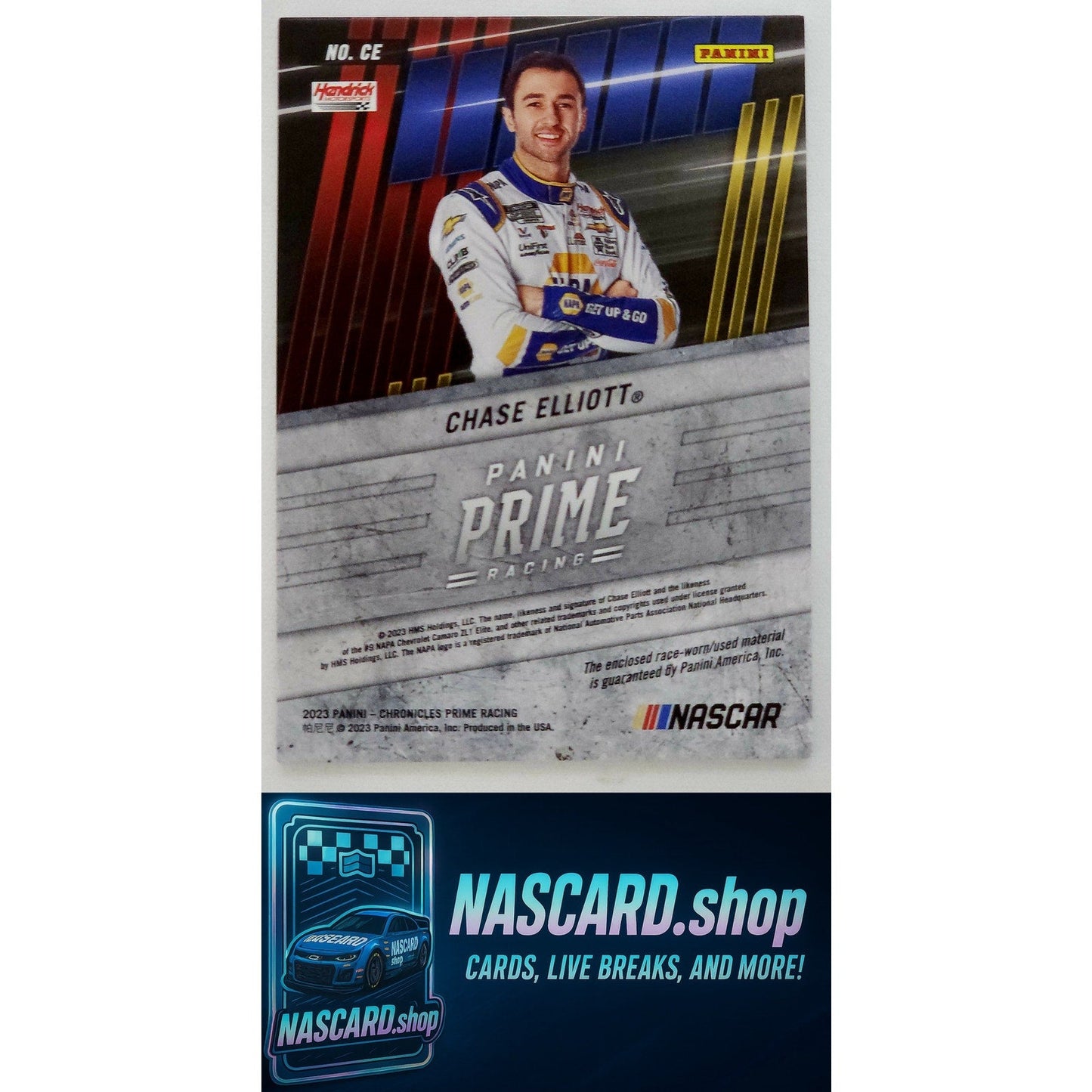 2023 Panini Chronicles #CE Chase Elliott Prime Jumbo Sponsor Patch #1/1