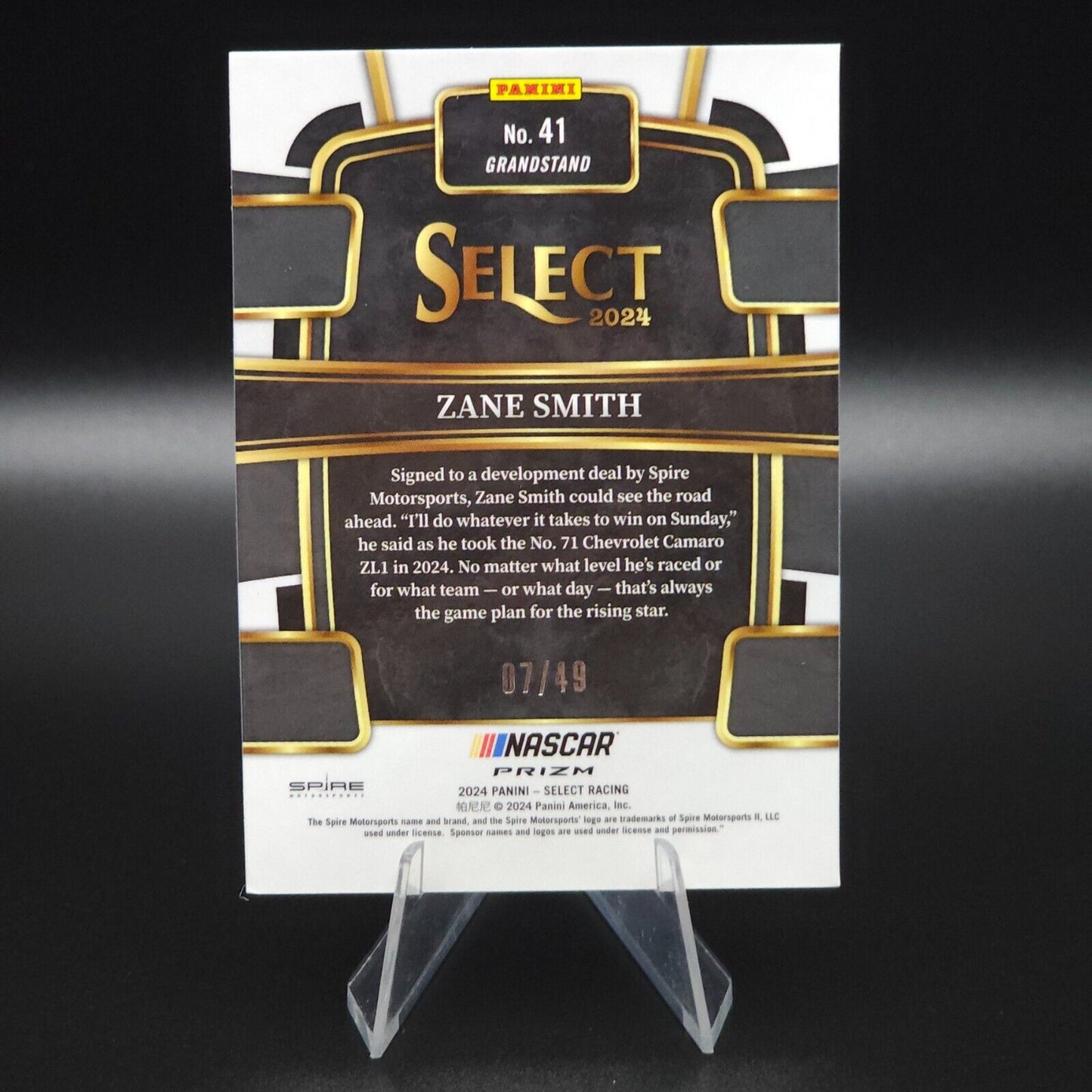 2024 Panini Select - Grandstand Black and Blue Prizm #41 Zane Smith /49
