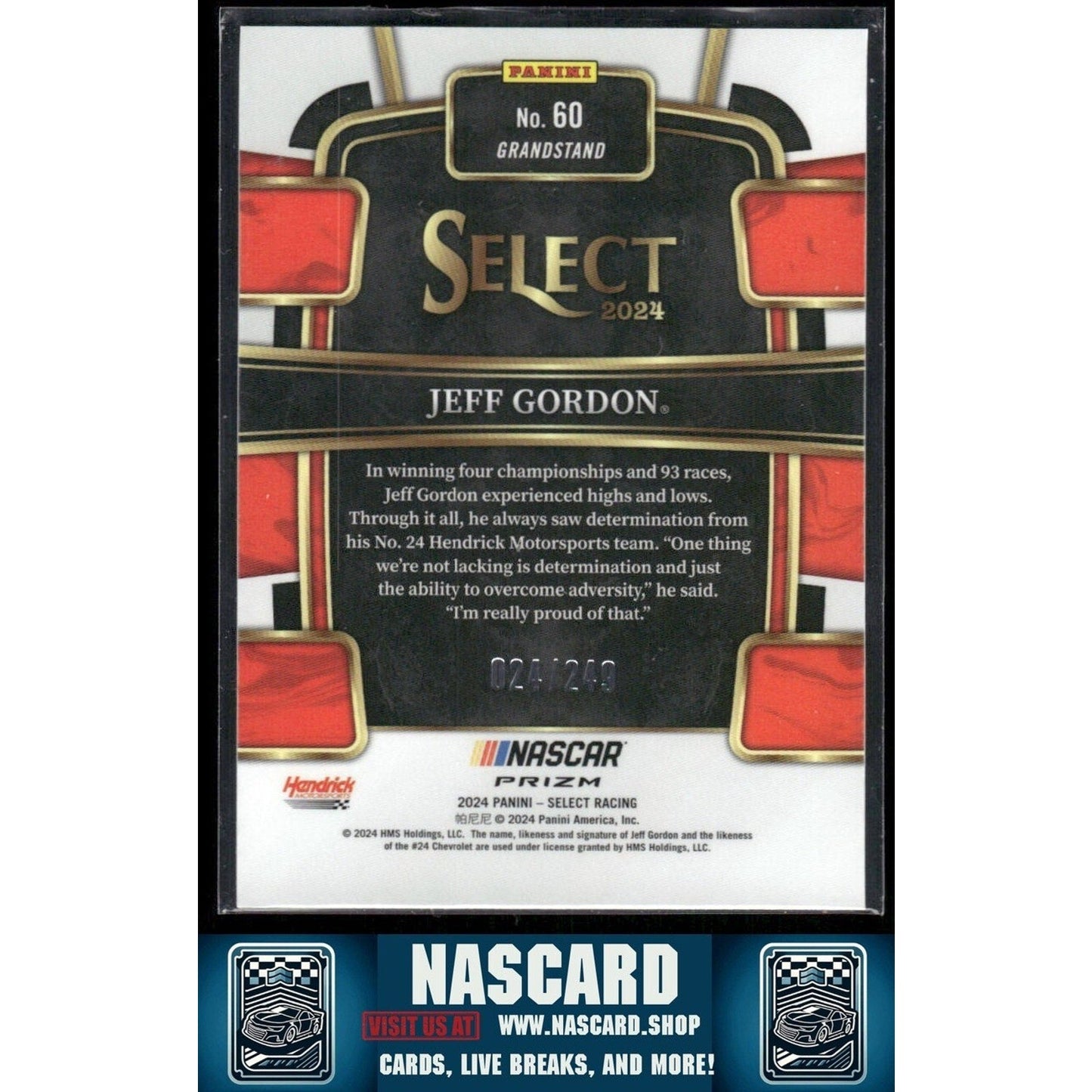 2024 Panini Select Grandstand Red and Blue Prizm Jeff Gordon #60 024/249