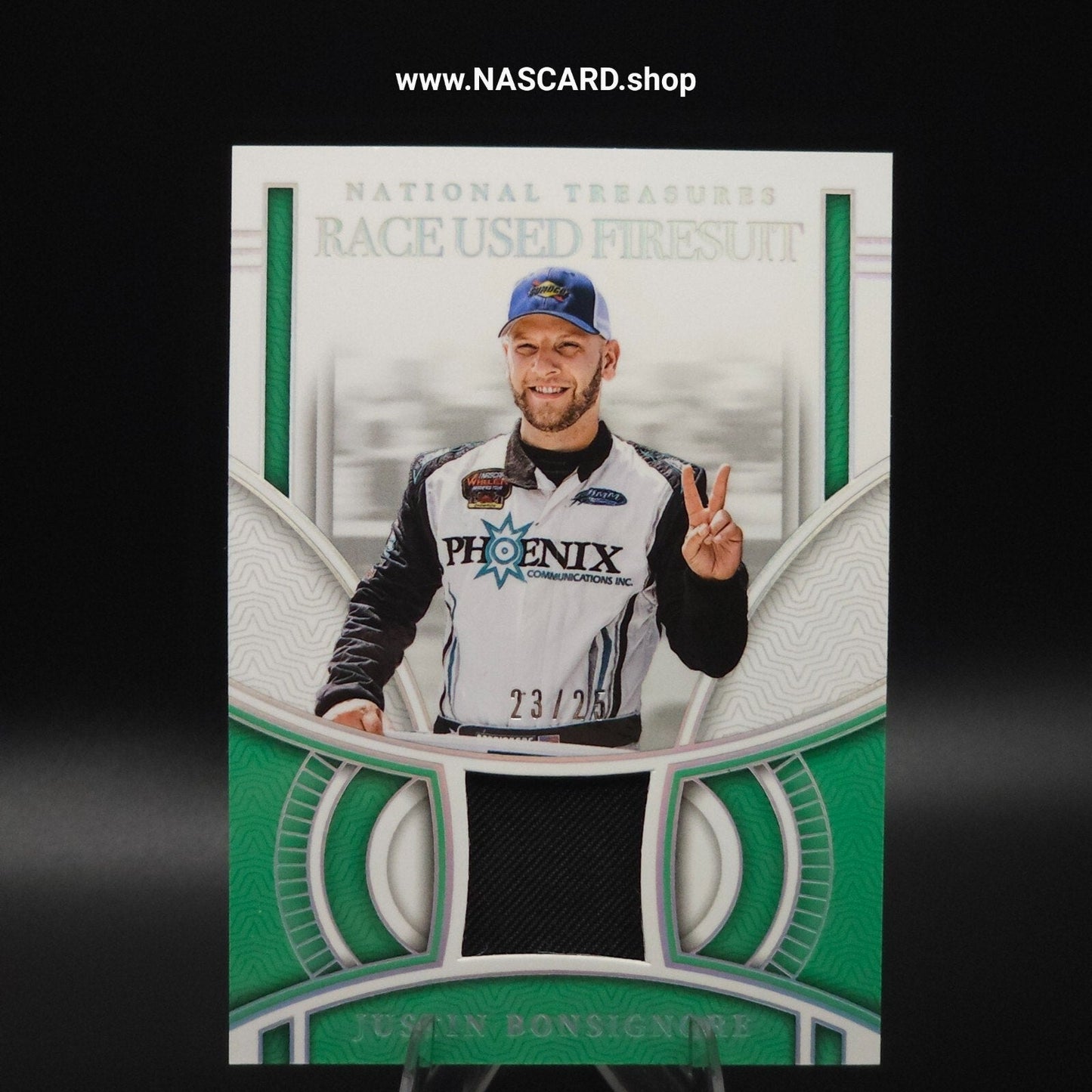 2024 National Treasures Race Used Firesuits Holo Silver Justin Bonsignore /25