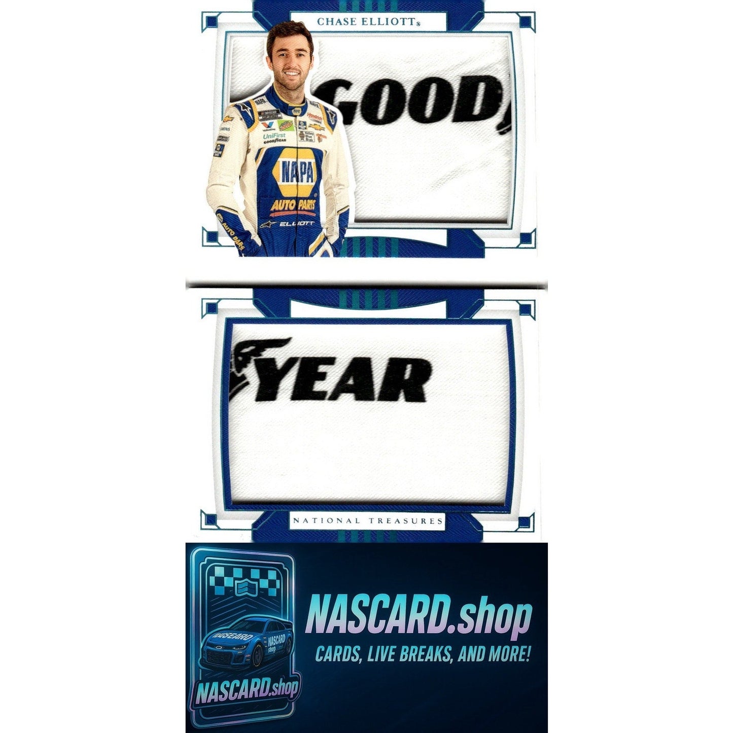 2020 National Treasures Chase Elliott Jumbo Patch Booklet Dual Goodyear #1/1