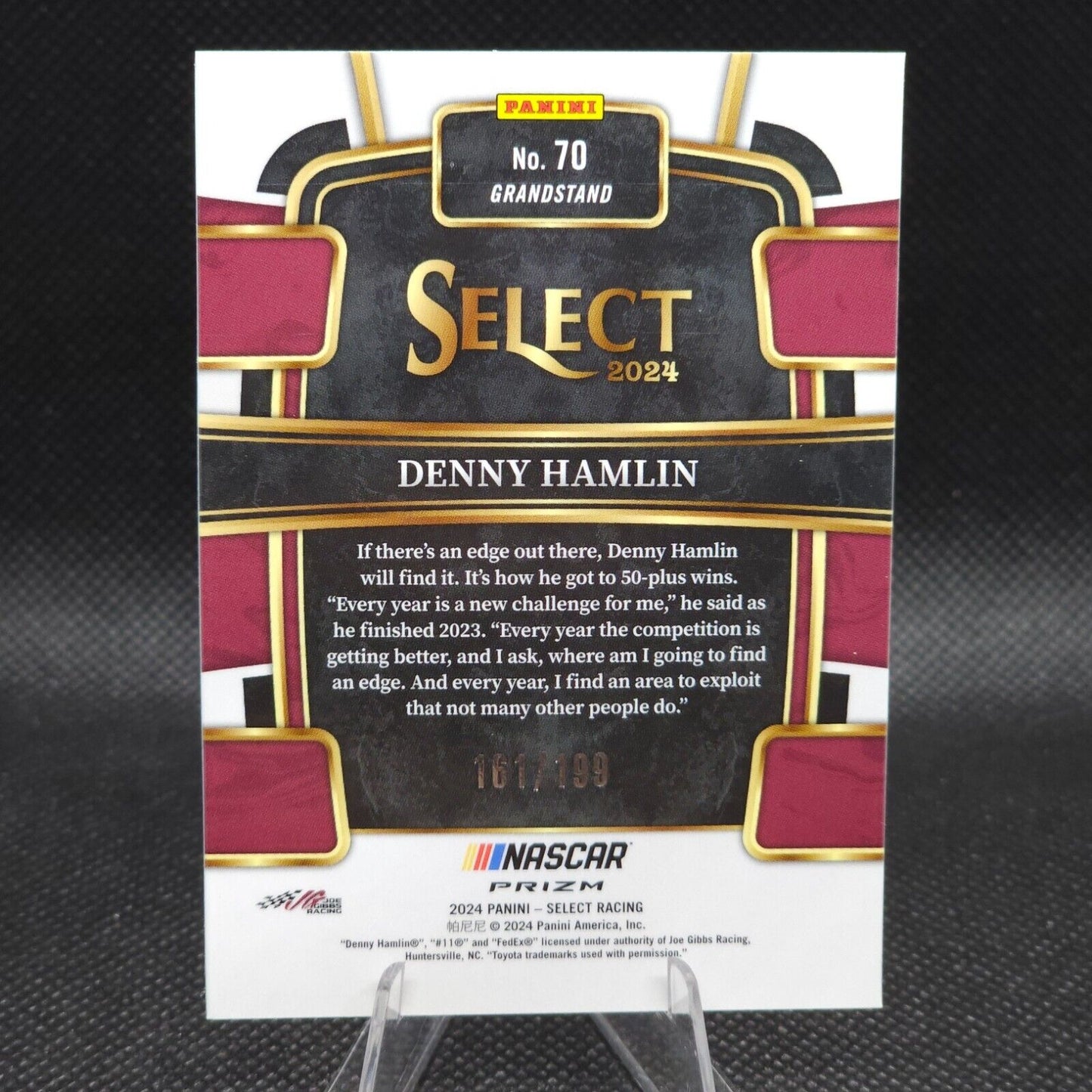 2024 Panini Select Racing Grandstand Light Blue Prizm #70 Denny Hamlin 161/199