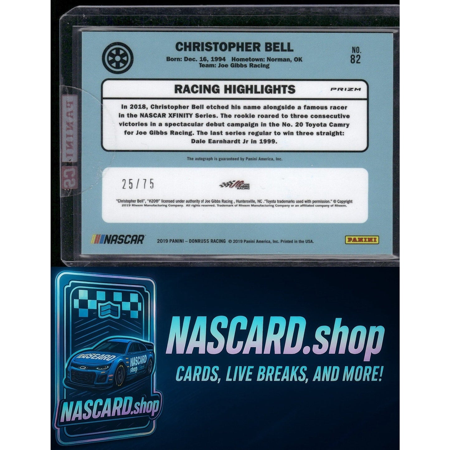 2019 Donruss #82 Christopher Bell Optic Signatures Holo #/75