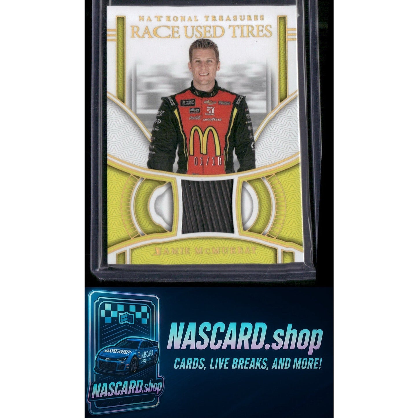 2024 National Treasures Jamie McMurray Race Used Tires Holo Gold 01/10