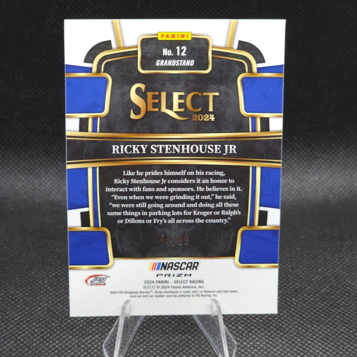 2024 Panini Select Racing Grandstand White Prizm #12 Ricky Stenhouse Jr. 54/99
