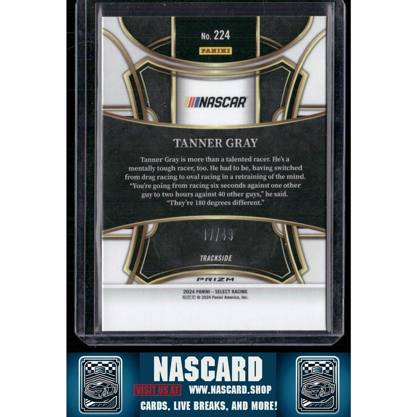 2024 Panini Select Trackside #224 Tanner Gray Black and Blue Prizms #/49
