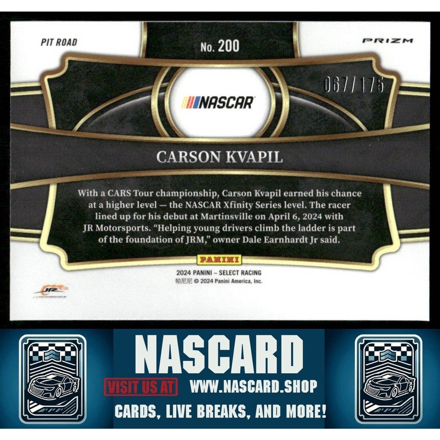 2024 Panini Select - Pit Road Carson Kvapil #200 Blue Prizm /175 (RC)