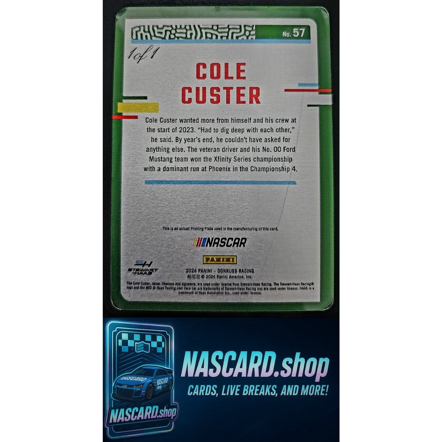 2024 Donruss #57 Cole Custer Printing Plate Cyan #1/1