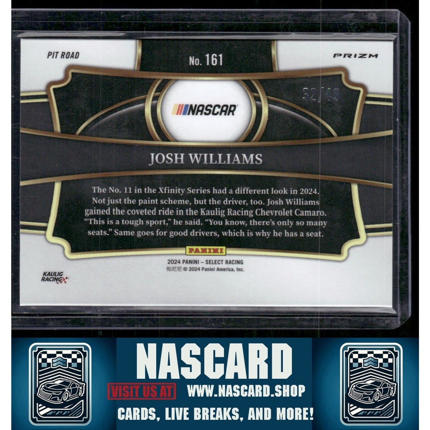 2024 Panini Select Pit Road #161 Josh Williams Orange Prizms #/49