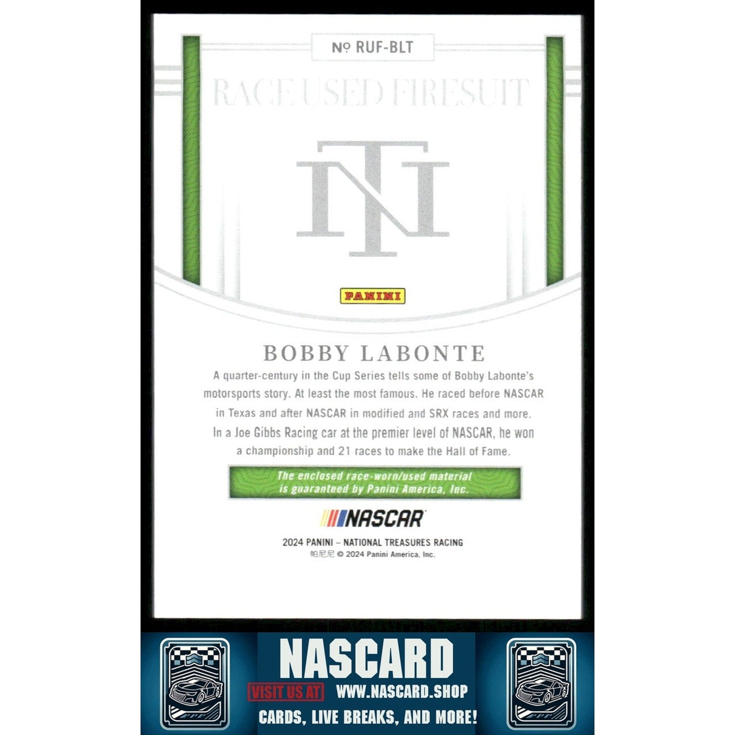 2024 Panini National Treasures Bobby Labonte Race Used Firesuit Holo Gold #/10