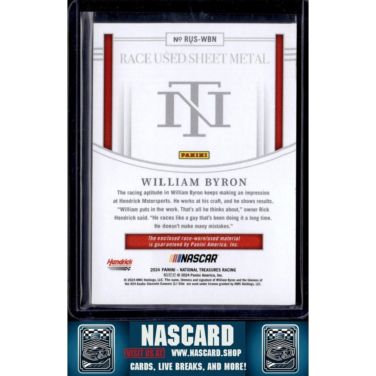 2024 Panini National Treasures William Byron Race Used Sheet Metal Blue #/75