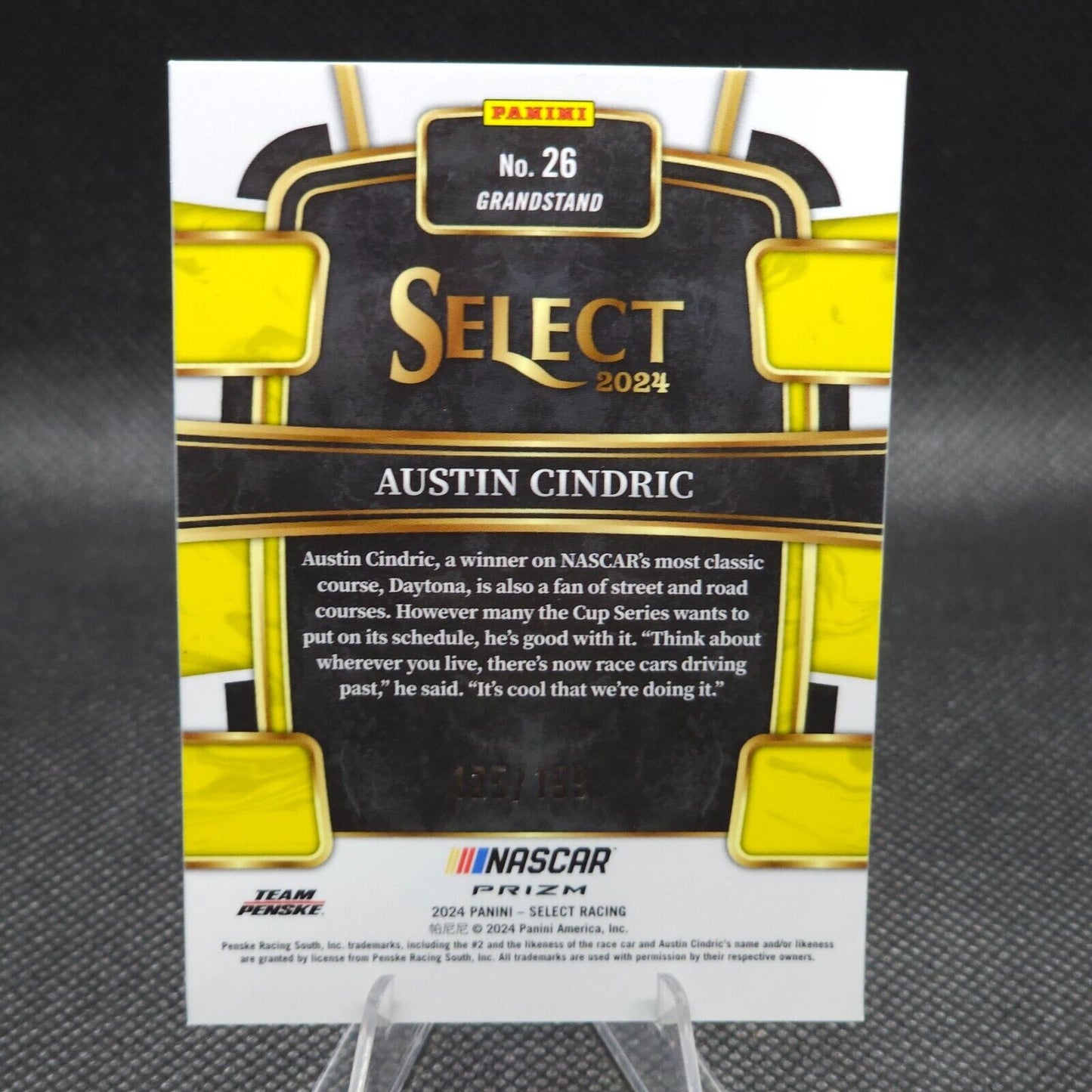 2024 Panini Select Racing Grandstand Light Blue Prizm #26 Austin Cindric 125/199