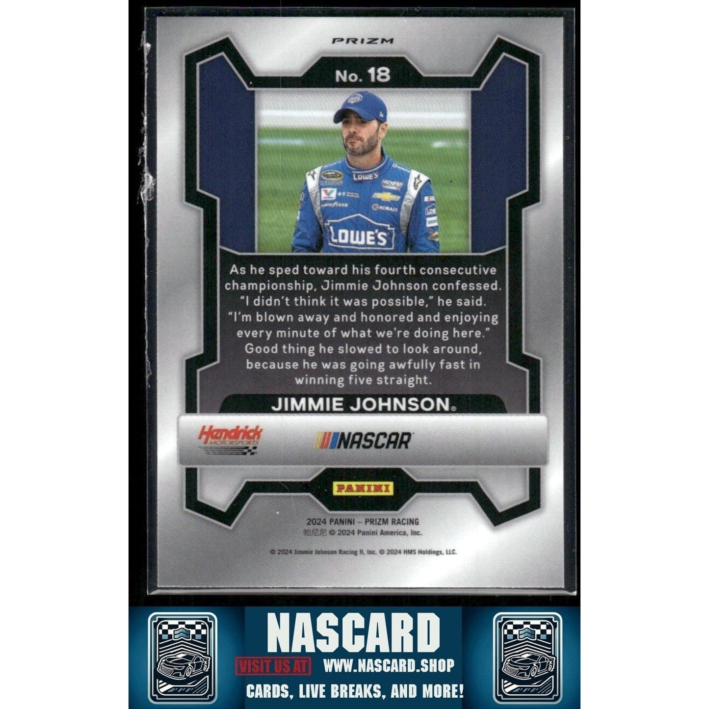 2024 Panini Prizm Racing #18 Jimmie Johnson White Sparkle Prizm