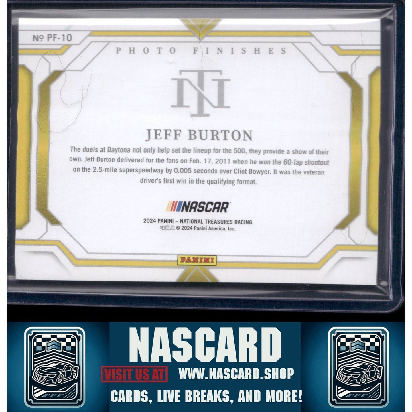 2024 Panini National Treasures #PF-10 Jeff Burton Photo Finishes Green #/5