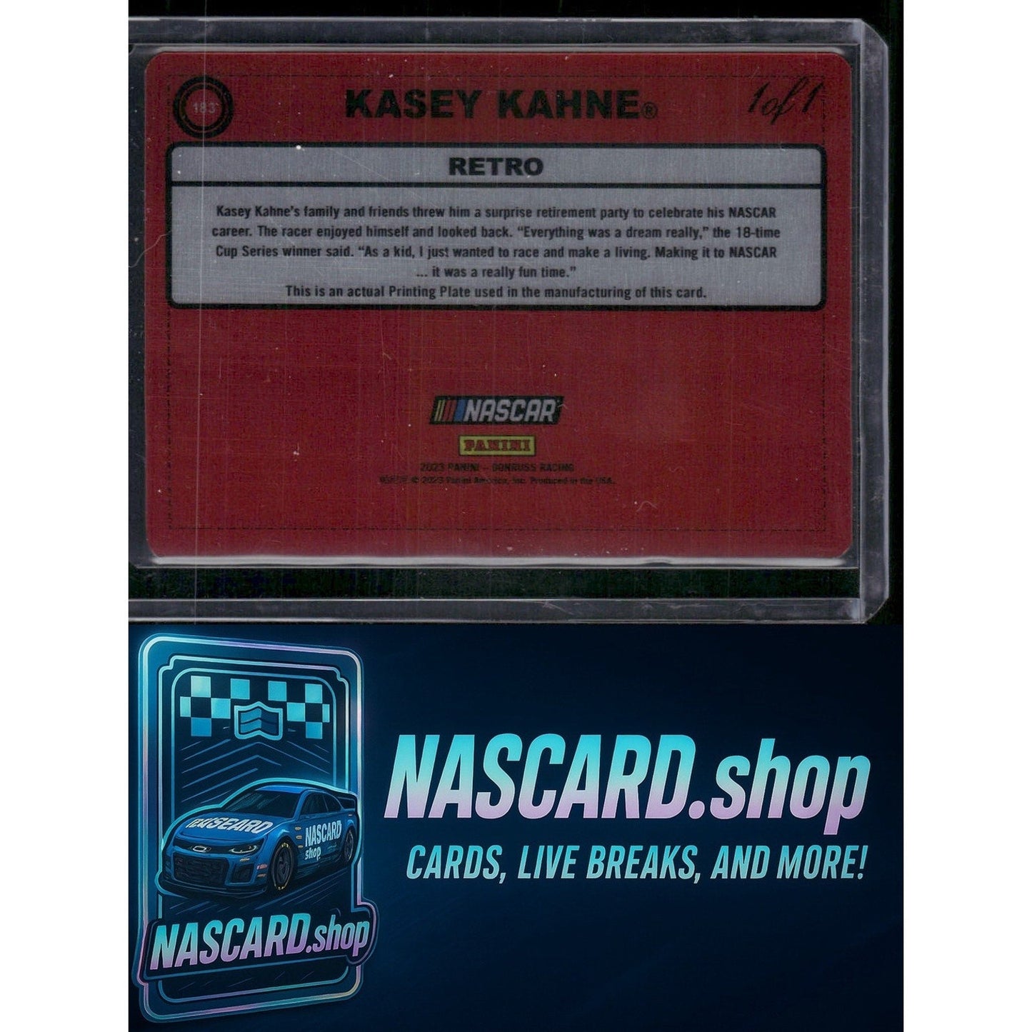2023 Donruss #183 Kasey Kahne Printing Plates Black #1/1