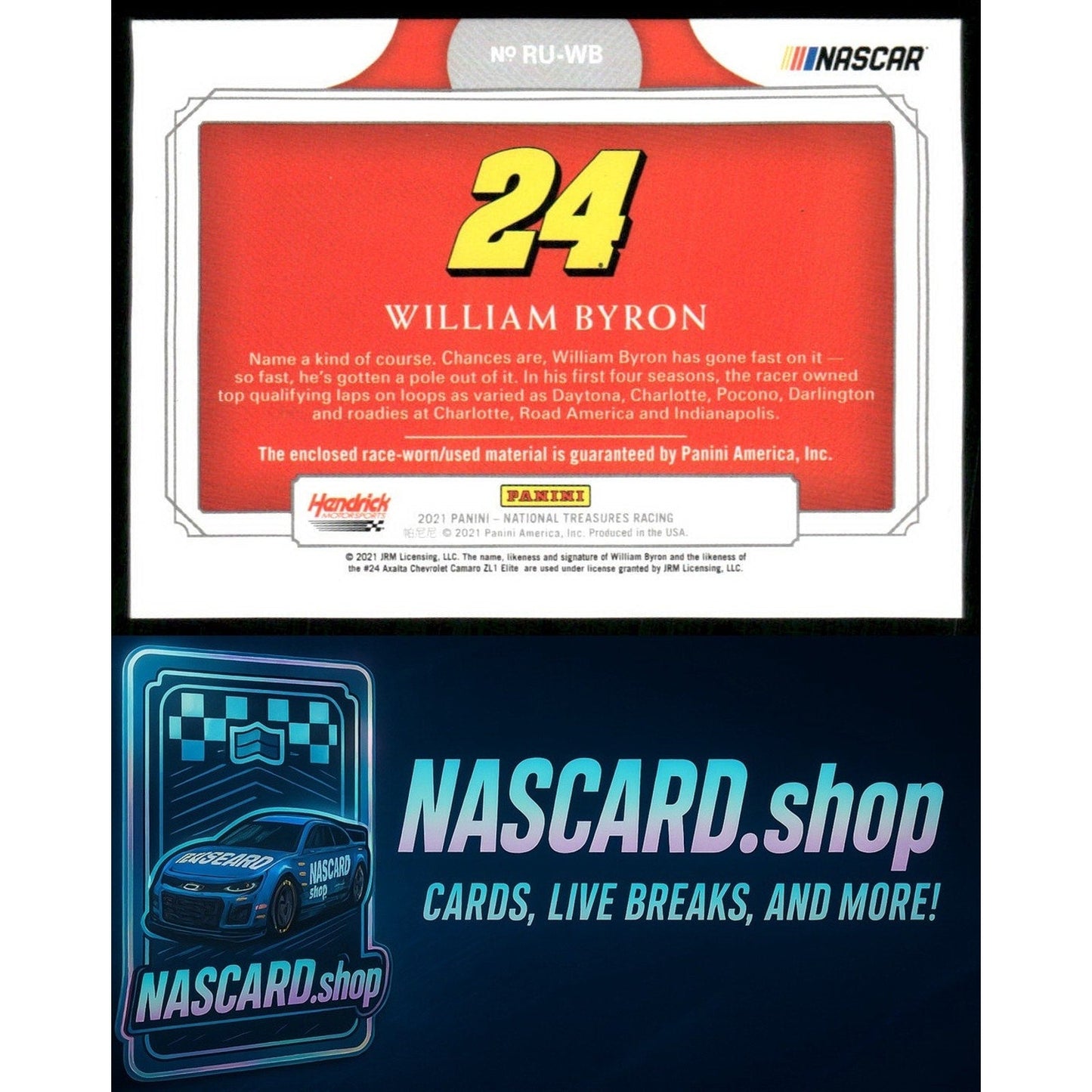 2021 National Treasures William Byron Race Used Tires Prime Platinum Blue #1/1