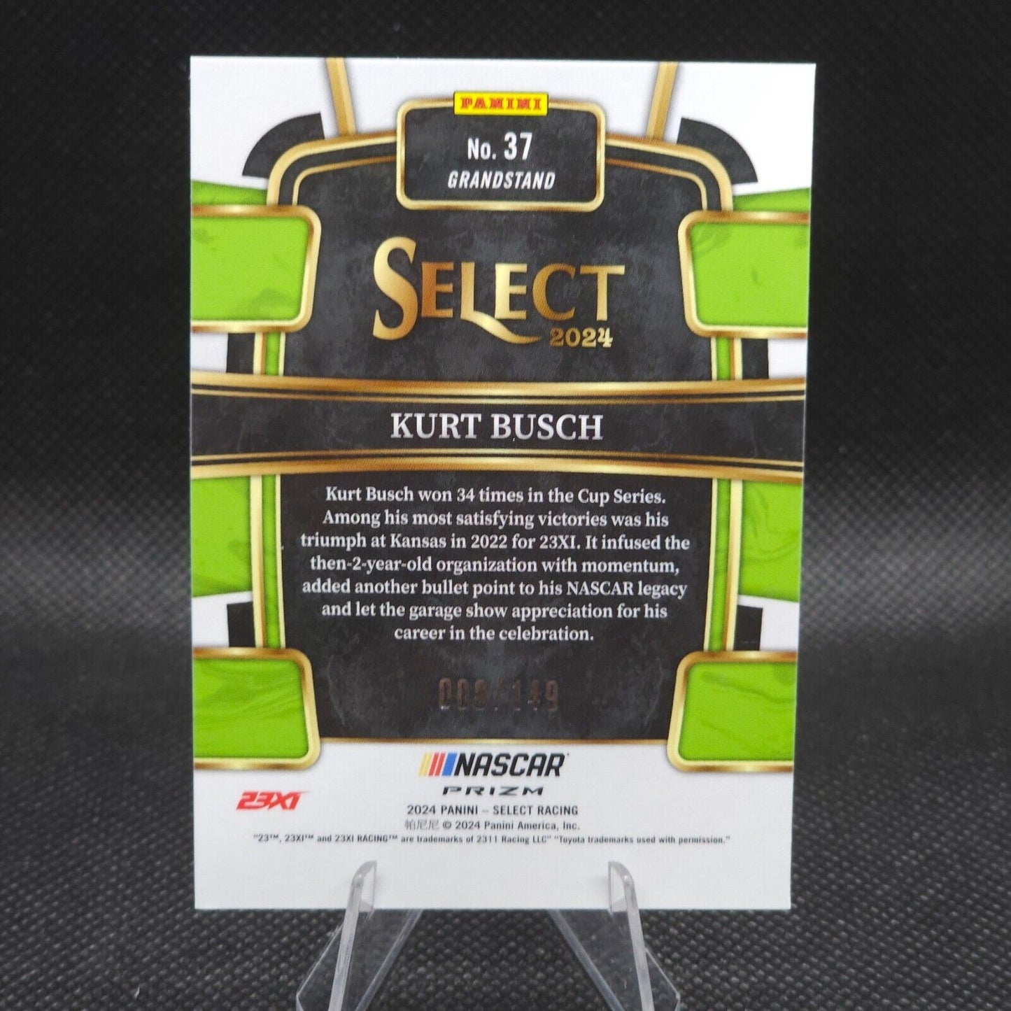 2024 Panini Select Racing Grandstand Red Prizm #37 Kurt Busch 008/149
