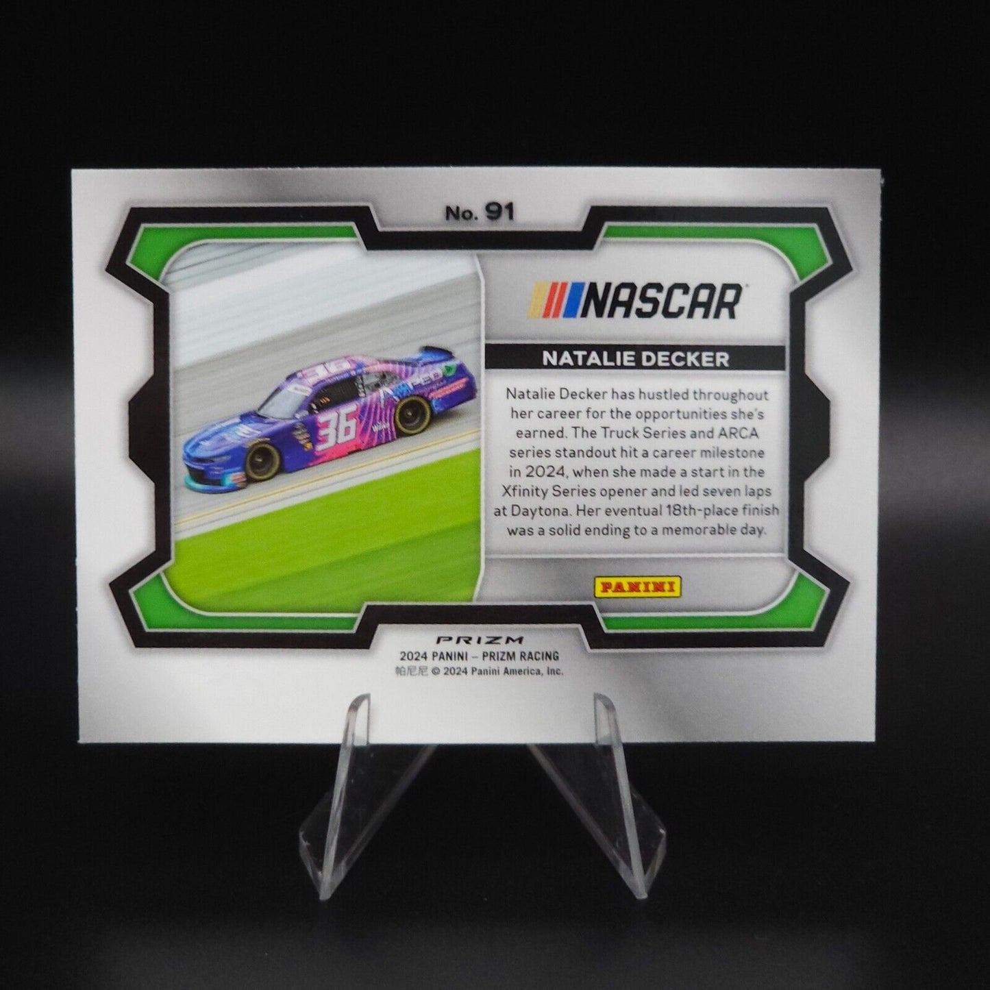 2024 Panini Prizm Racing Blue Cracked Ice Rides #91 Natalie Decker