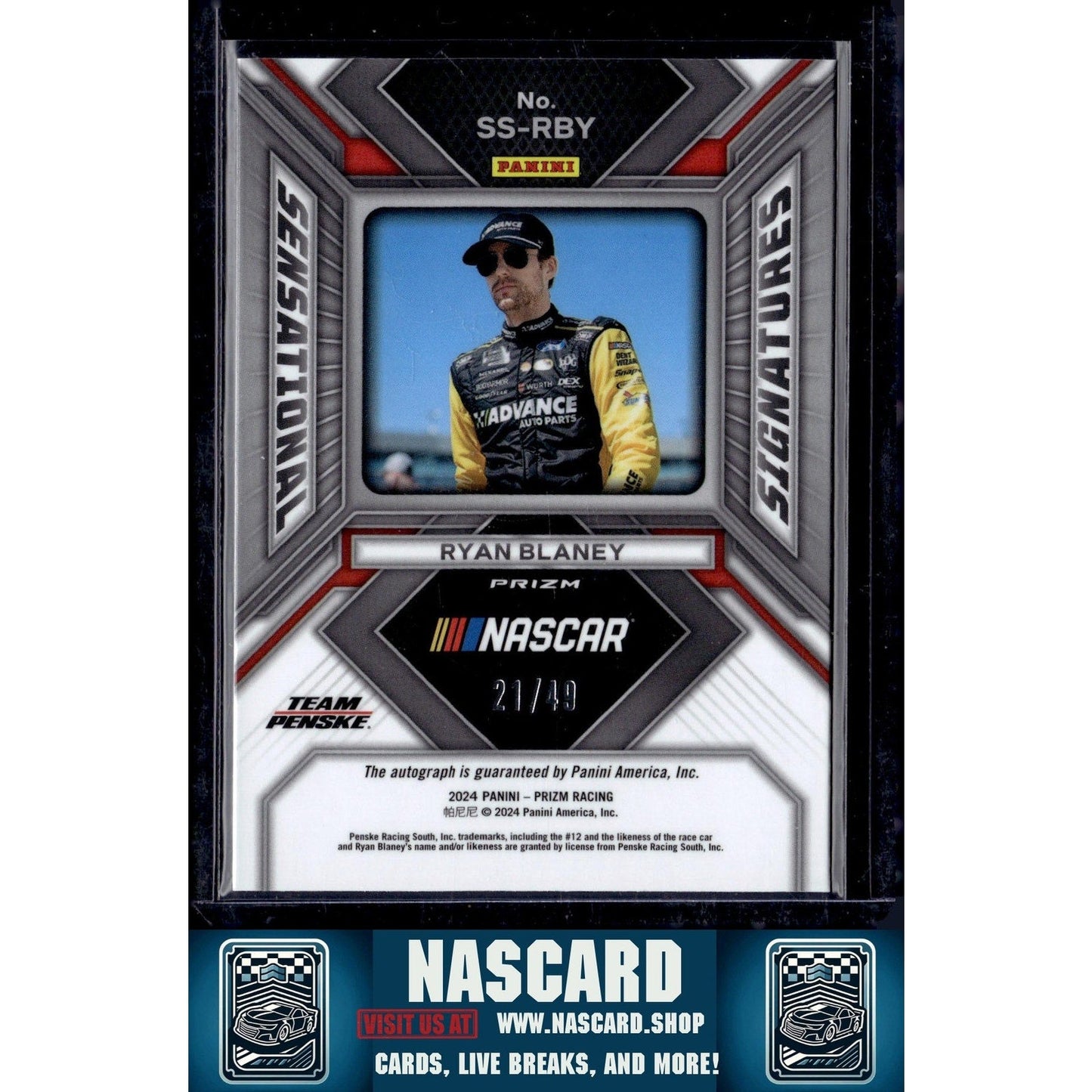 2024 Panini Prizm #SS-RBY Ryan Blaney Sensational Signatures Blue #/49