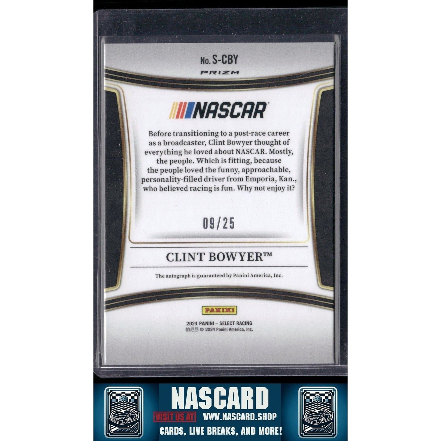 2024 Panini Select #S-CBY Clint Bowyer Signatures Tie-Dye Prizms #/25