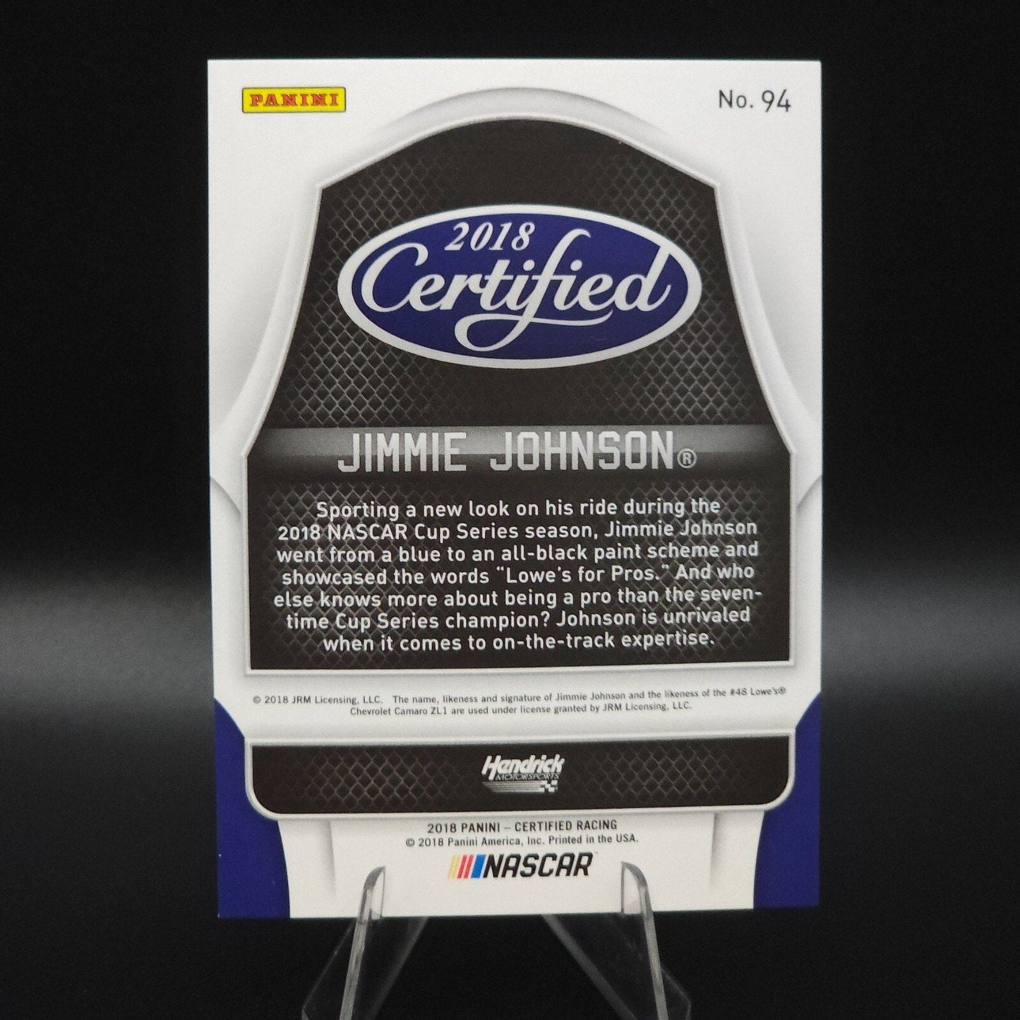 2018 Panini Certified Racing Cars Jimmie Johnson #94 Green 08/10