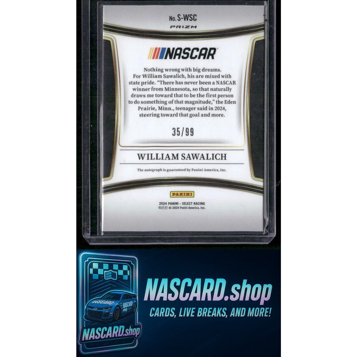 2024 Panini Select #S-WSC William Sawalich Signatures Blue Prizms #/99 (RC)
