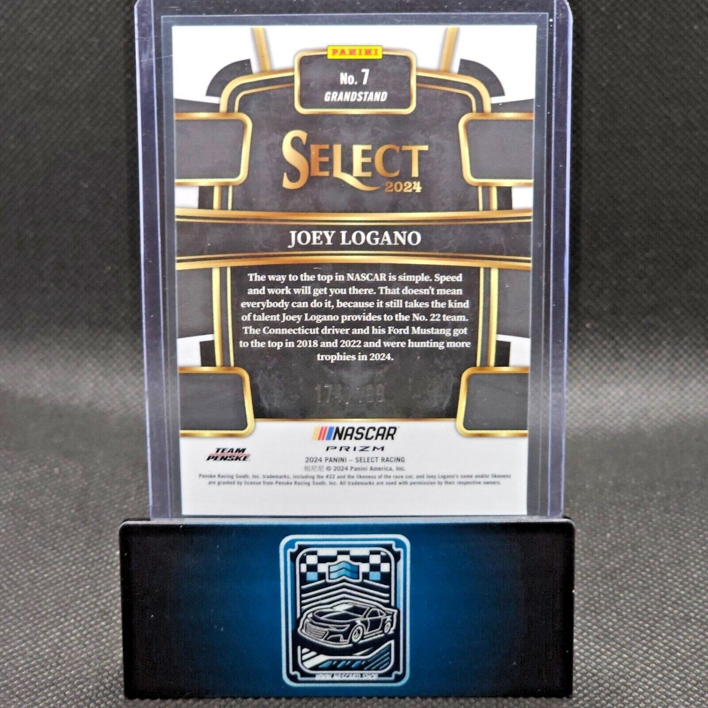 2024 Panini Select Racing Grandstand Light Blue Prizm #7 Joey Logano 174/199