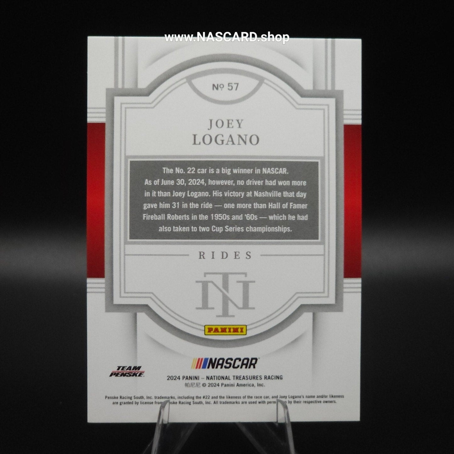 2024 National Treasures Rides #57 Joey Logano Holo Gold /10