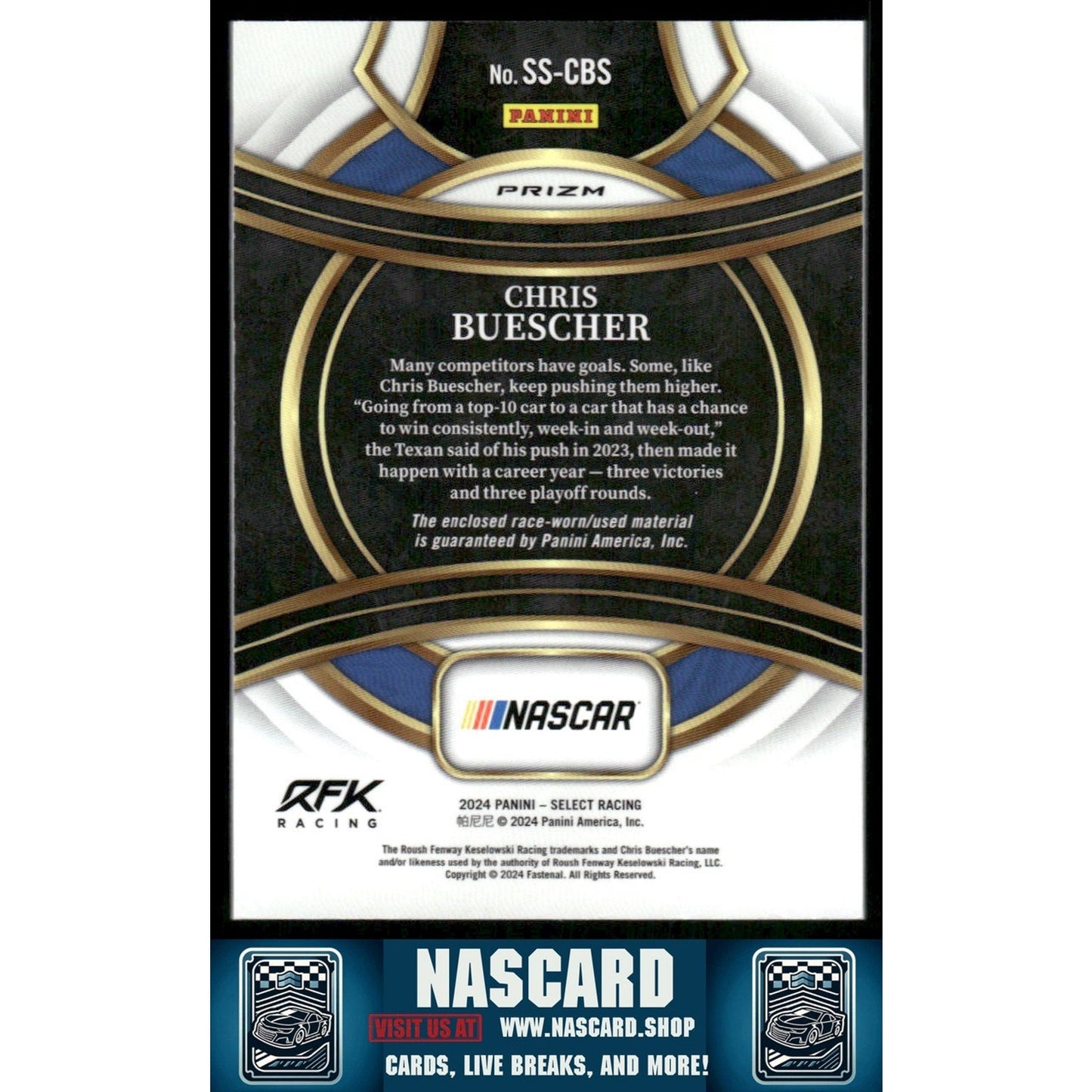2024 Panini Select #SS-CBS Chris Buescher Selective Swatches Flash Prizms