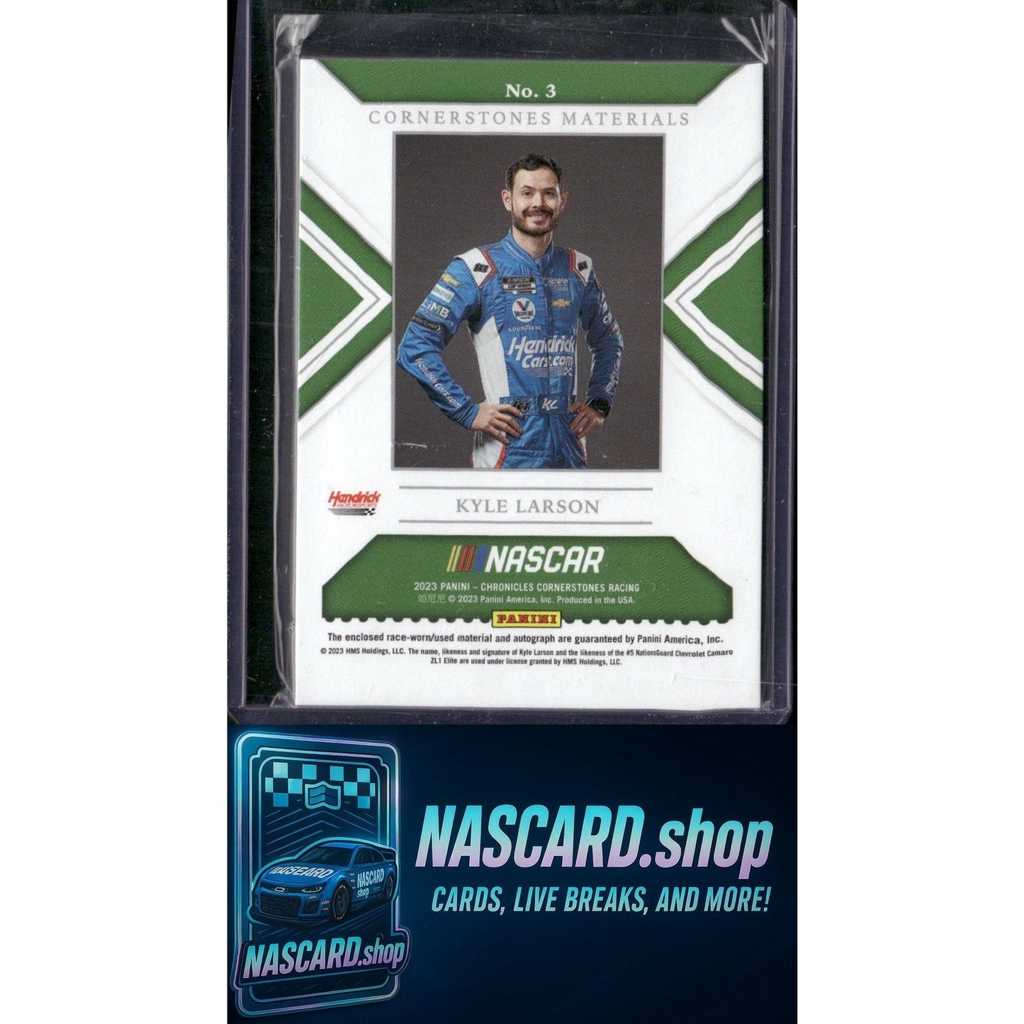 2023 Panini Chronicles #3 Kyle Larson Cornerstones Materials Signatures Red