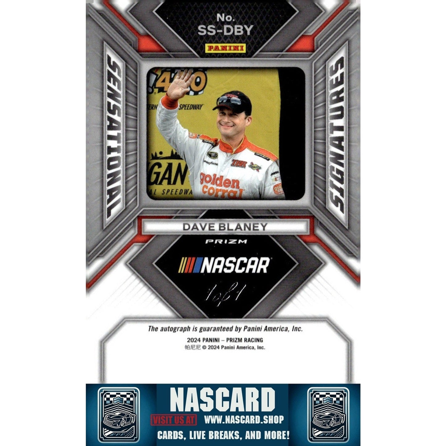 2024 Panini Prizm #SS-DBY Dave Blaney Sensational Signatures Gold Vinyl 1/1