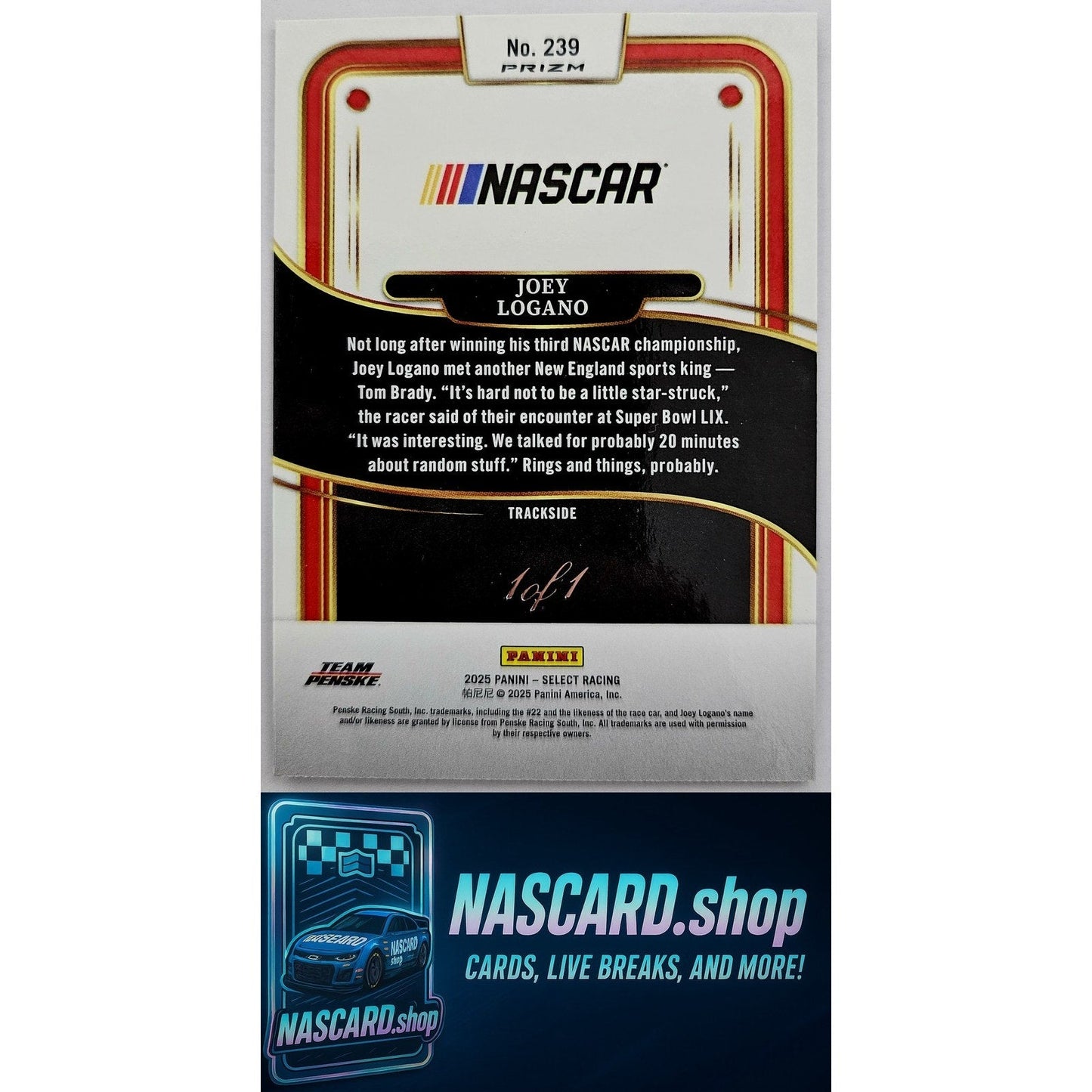 2025 Panini Select Racing #239 Joey Logano Trackside Black Prizms #1/1