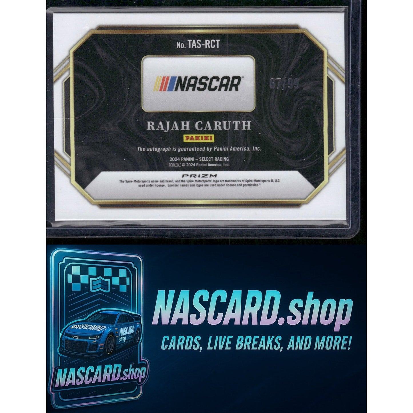 2024 Panini Select Rajah Caruth Trackside Action Signatures Blue Prizms #/99