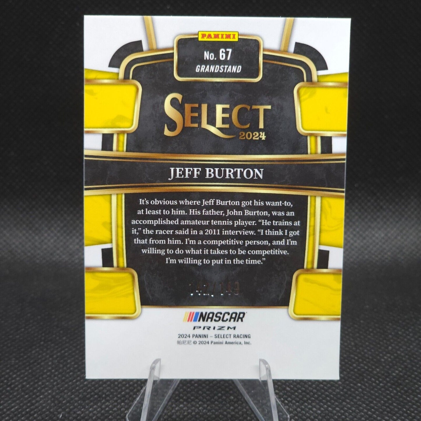 2024 Panini Select Racing Grandstand Red Prizm #67 Jeff Burton 142/149