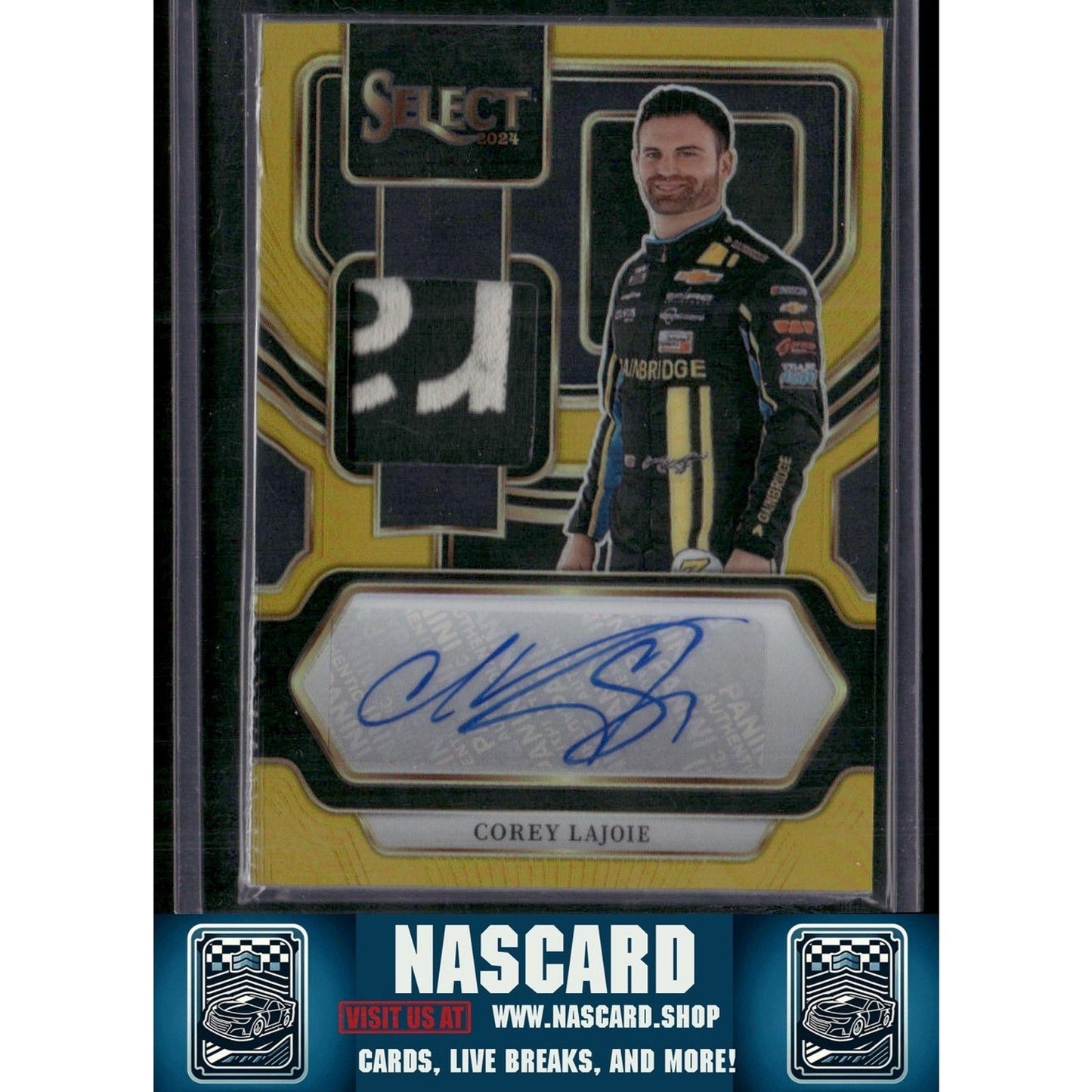 2024 Panini Select #AM-CLJ Corey LaJoie Autographed Memorabilia Gold Prizms #/10