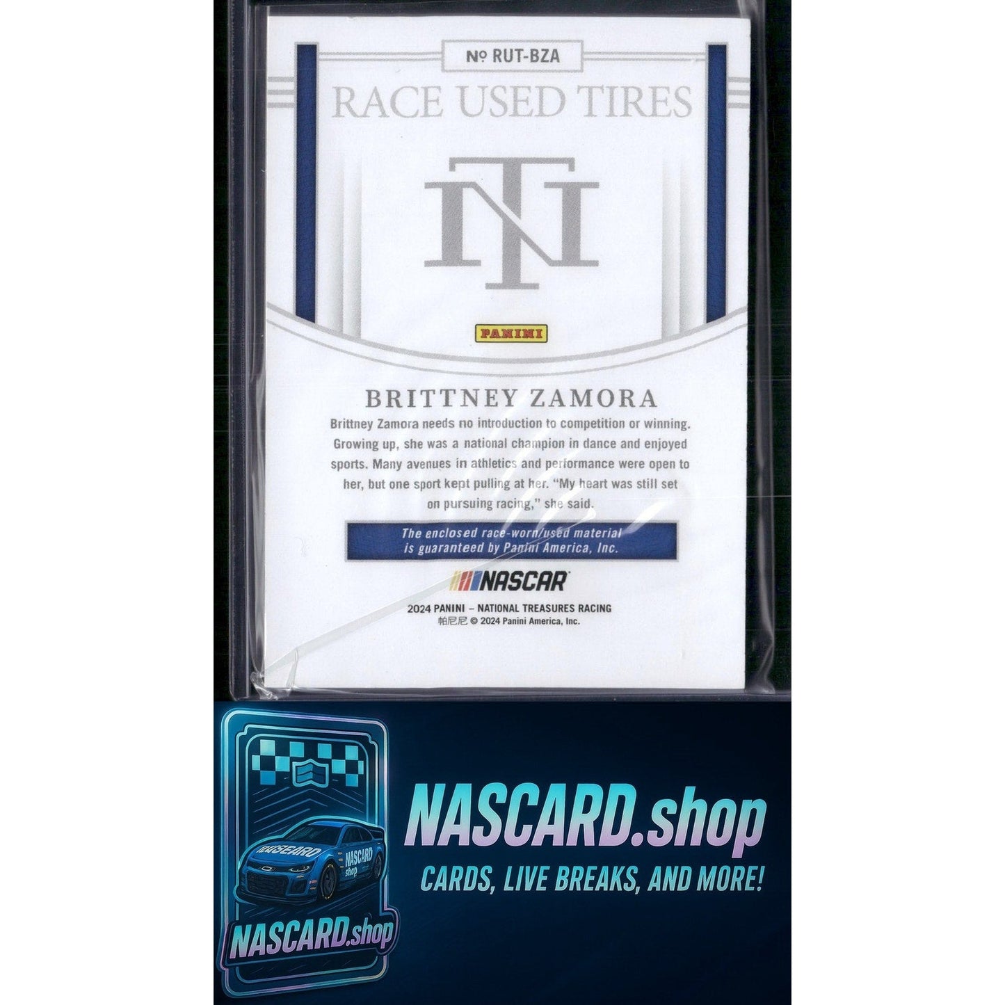 2024 Panini National Treasures #RUT-BZA Brittney Zamora Race Used Tires