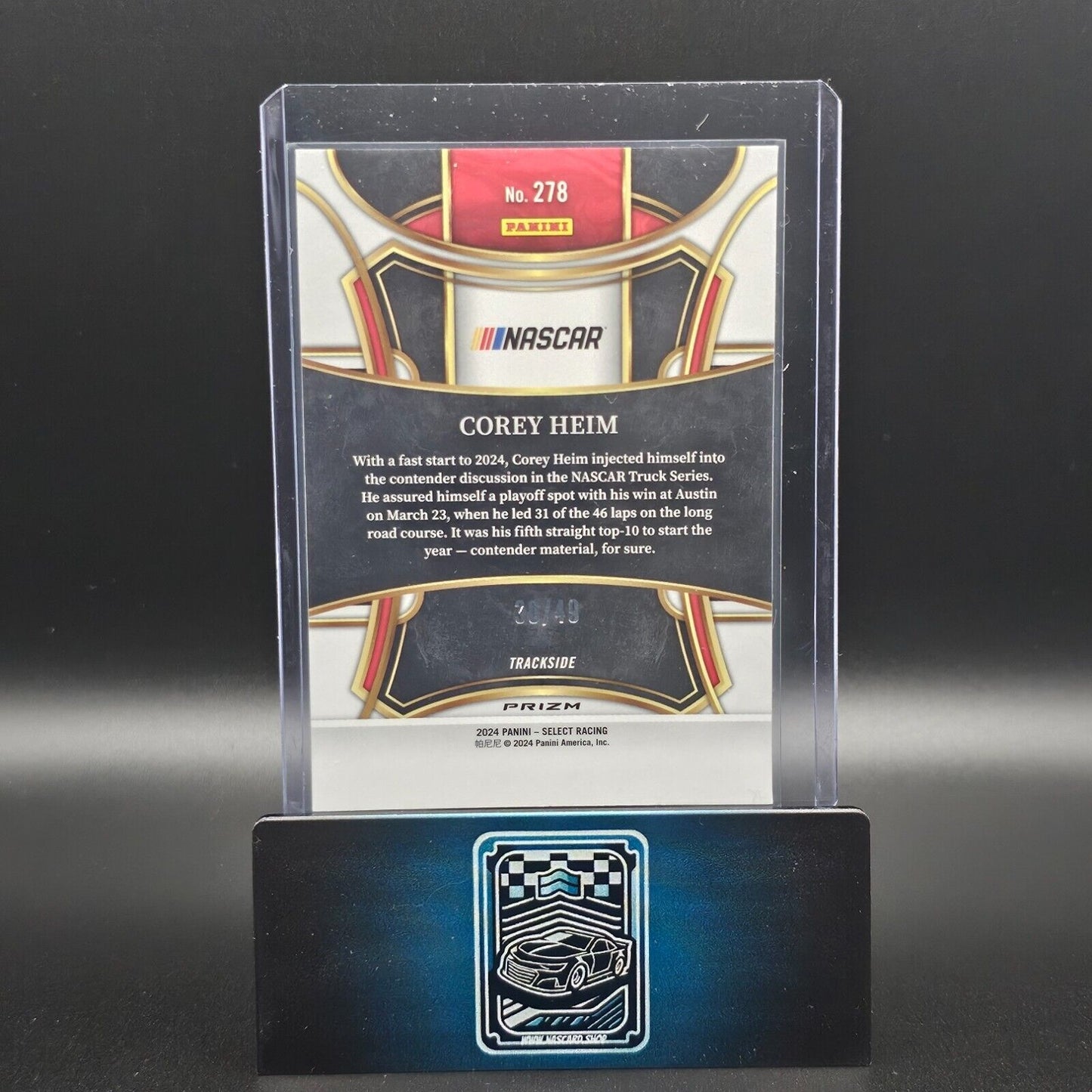 2024 Panini Select - Trackside Black and Blue Prizm #278 Corey Heim /49