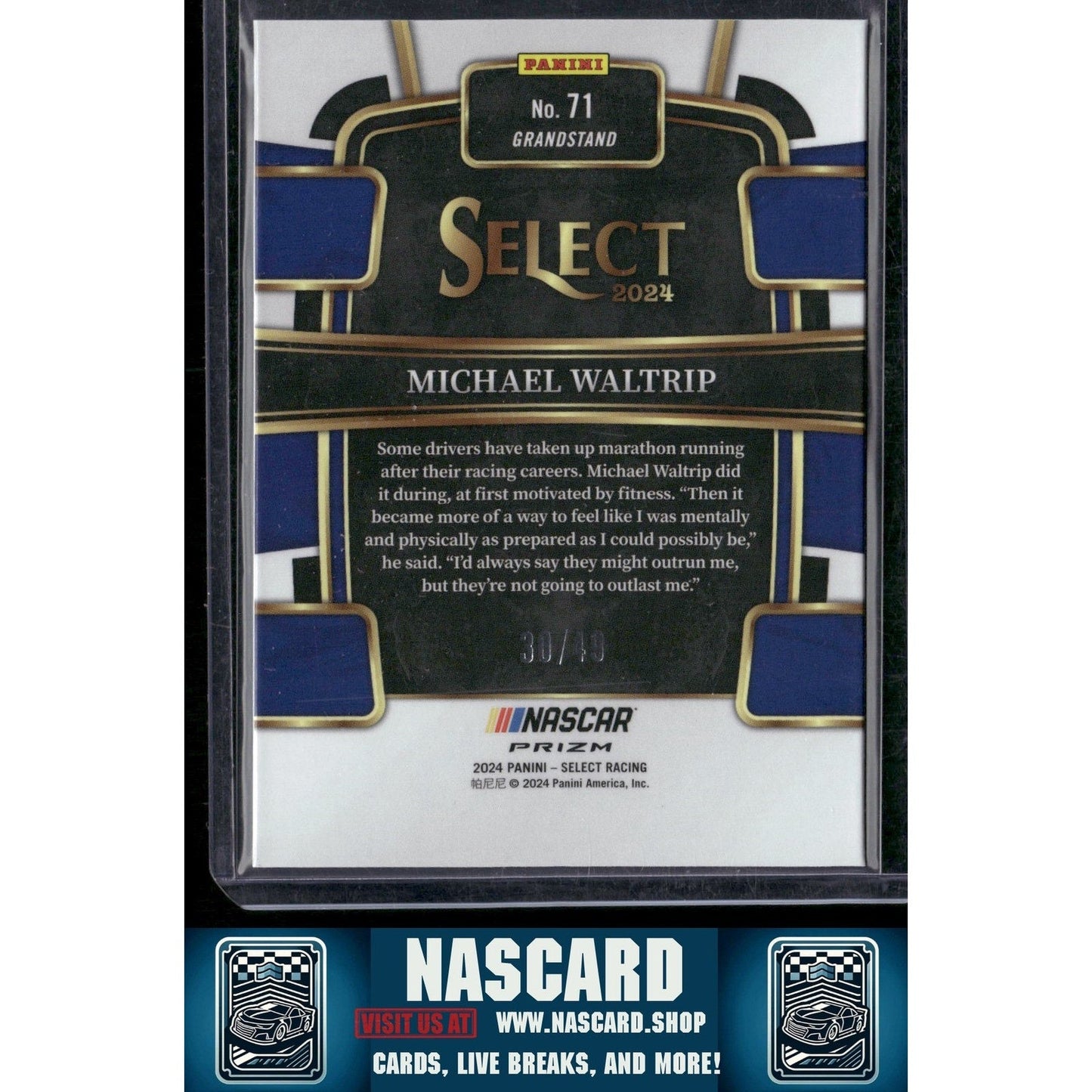 2024 Panini Select #71 Michael Waltrip Black and Blue Prizms #/49